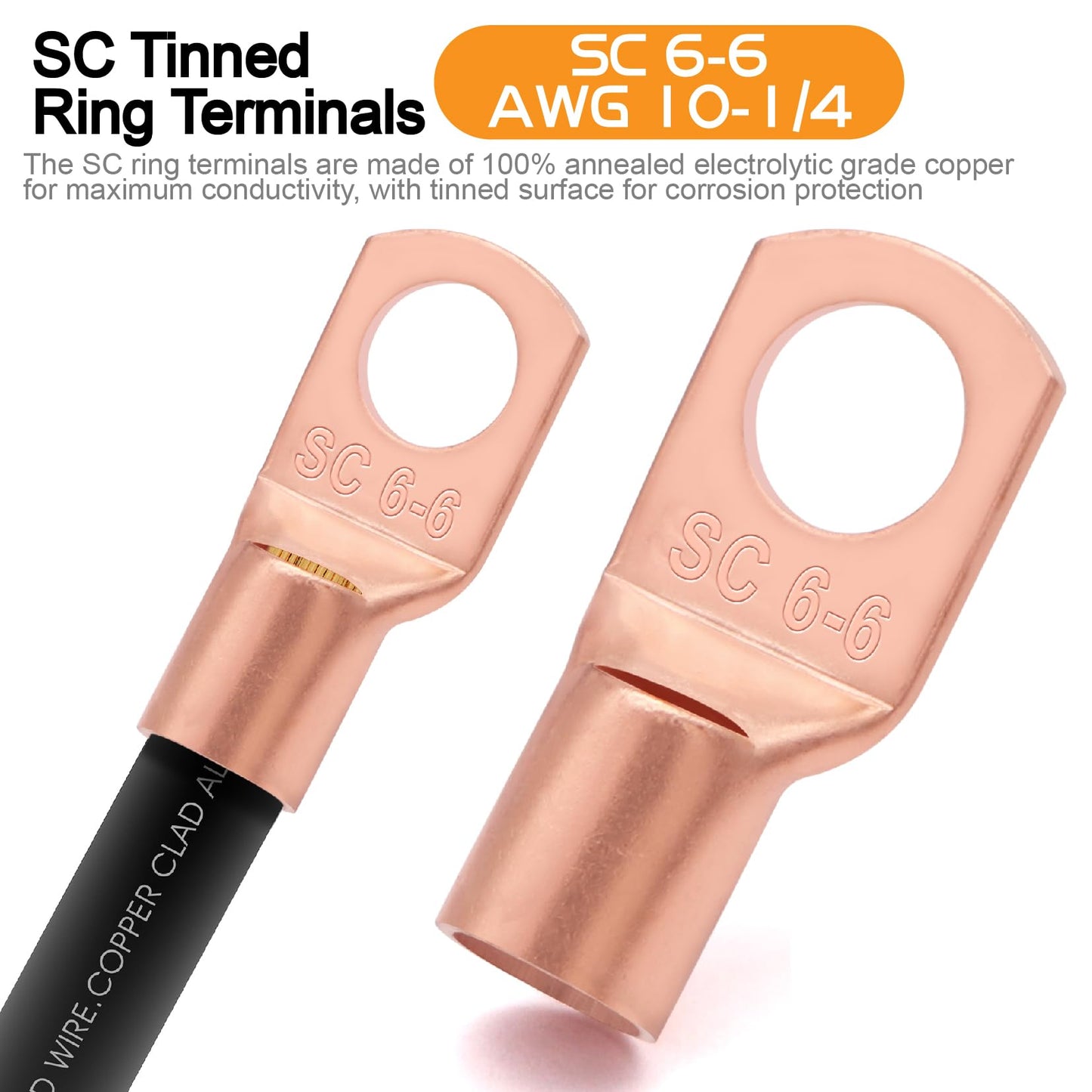 10 Gauge Wire (100ft Each- Black/Red) Copper Clad Aluminum CCA,20 pcs Lugs Terminal Connectors with 3:1 Heat Shrink Tube for Power/Auto,Amplifier,Ground Cable