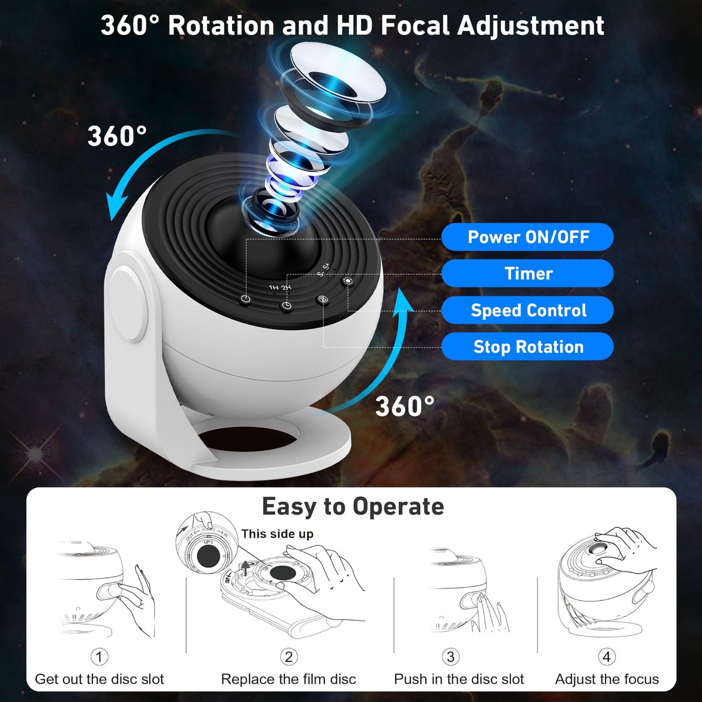 YunLone Galaxy Projector, Planetarium Star Projector with 13 Film Discs, Solar System Moon Nebular, Adjustable Focus Projection Light with Timer for Kids Adults Bedroom Ceiling Décor Holiday Gifts