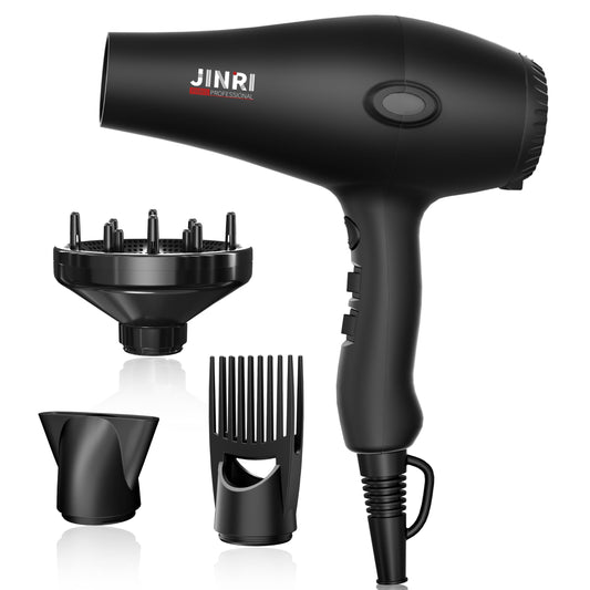 1875W Fast Drying, Professional Salon Hair Dryer with Diffuser & Comb & Concentrator Nozzle (Black)