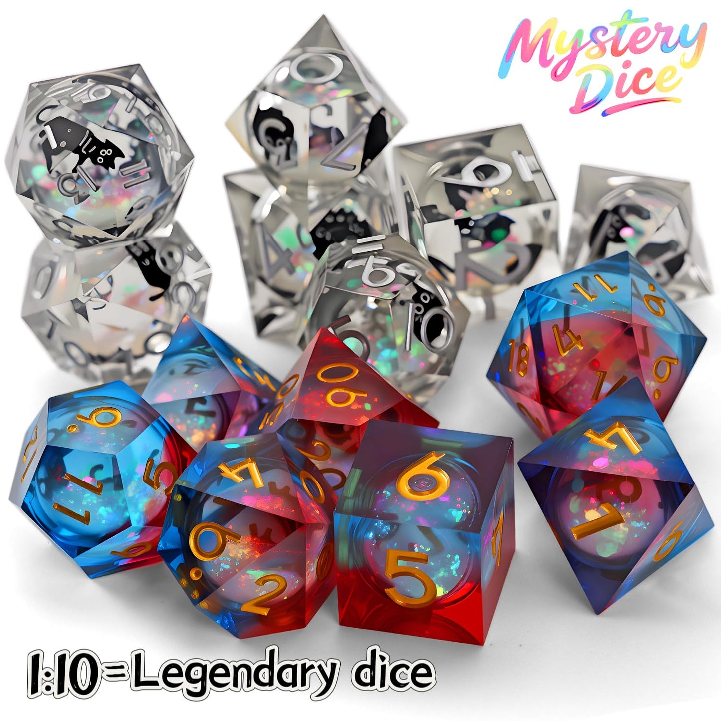 Coyeekn Mystery Dice Set, DND Dice Set of 7 Polyhedral Dice - 1 in 10 Chance to Get Legendary Dice, Dice Goblin, Suitable for Role Playing DND Gift (Mystery Pack of 6)