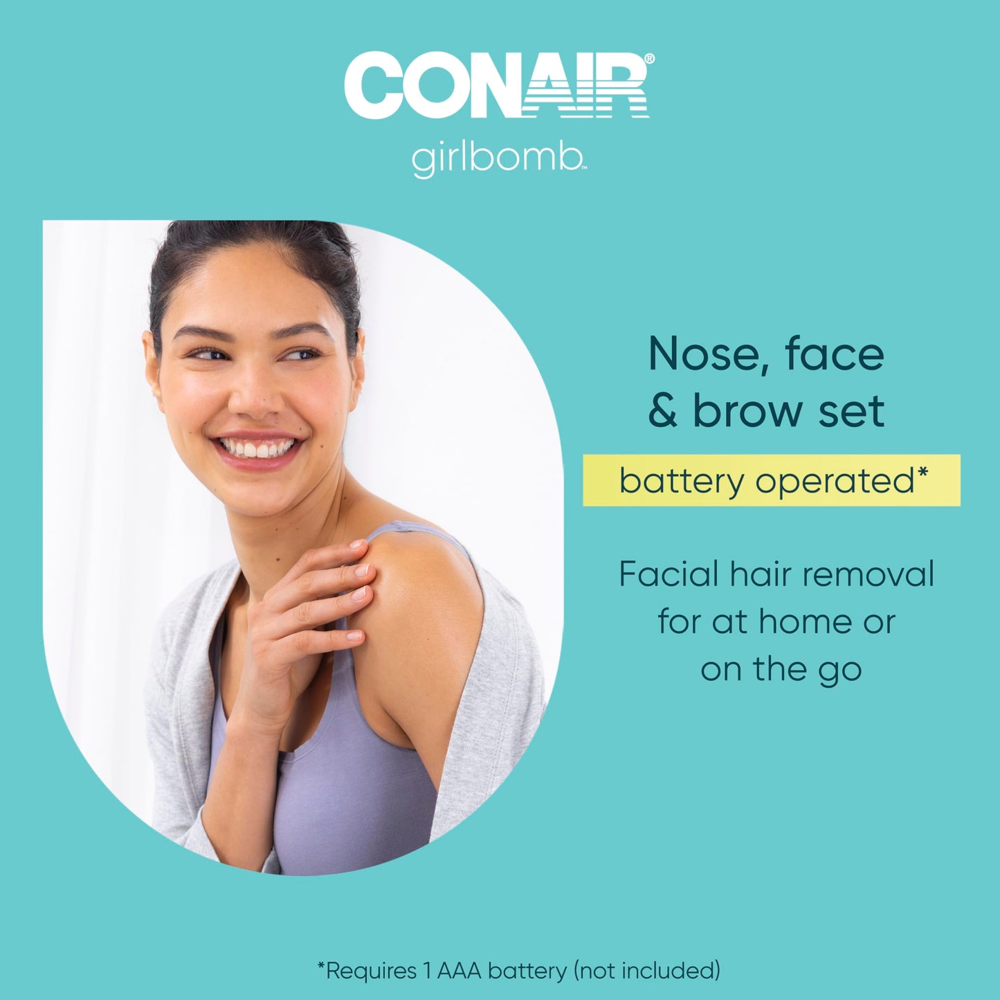 Conair GIRLBOMB Nose Hair Trimmer for Women, Battery-Operated Face Hair Removal for Women, Diamond-Shaped 360° Beveled Blade, LED Light, Packaging May Vary, White