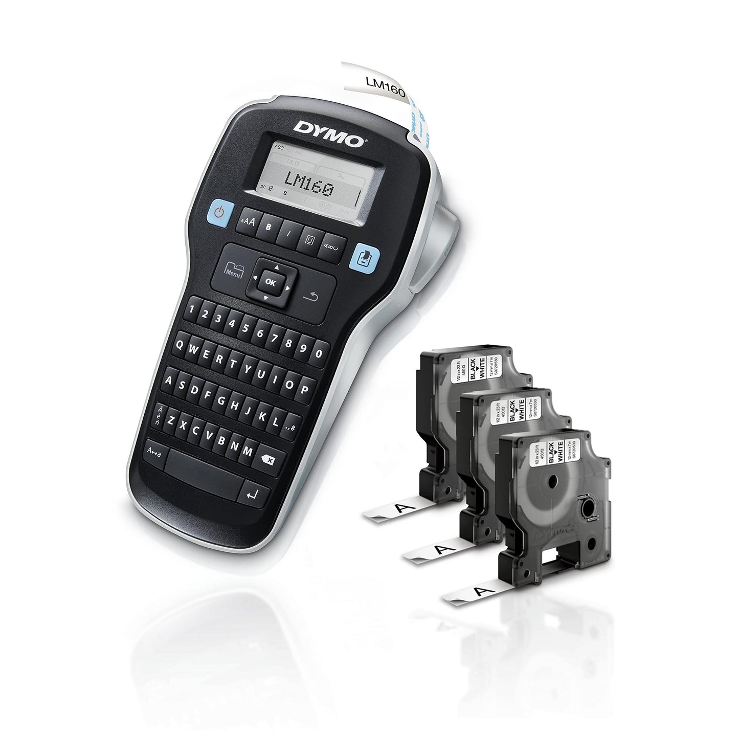 DYMO Label Manager 160 Portable Label Maker Bundle, Easy-to-Use, One-Touch Smart Keys, QWERTY Keyboard, Large Display, for Home & Office Organization, Includes 3 D1 Label Cassettes ,Multi-color