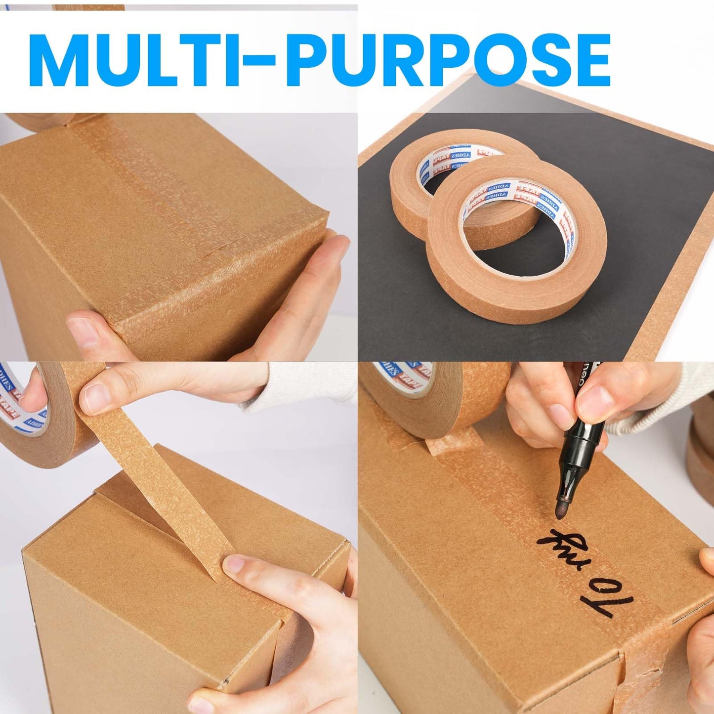 ADHES Kraft Paper Tape 1 Inch x 55 Yards x 12 Rolls, Narrow Packing Tape for Light Duty Sealing, Eco-Friendly Brown Paper Tape, Easy Tear & Writable, for Small Boxes, Labeling & DIY