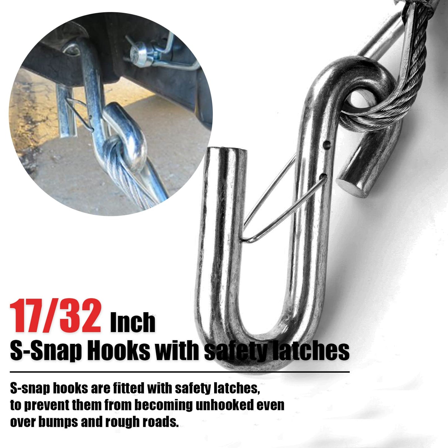 AYMMIC 44'' Trailer Safety Cables, Self-Coiling Towing Coiled Safety Cables with Vinyl-Coated, 17/32'' S-snap Hooks with Safety Latches, 7,500Lbs Break Strength, 2 Pack