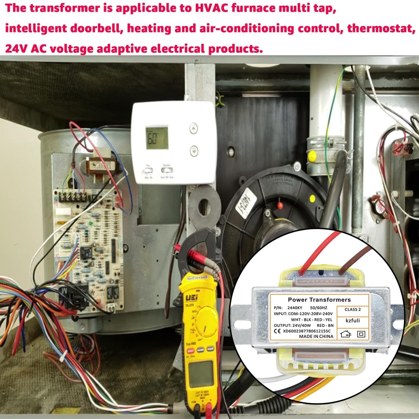 24V 40VA Control Transformer. Primary Voltage 120, 208, 240V 50hz-60hz ，Secondary 24V Multi tap Transformer, Compatible Jard 4031F Packard 42440,HVAC Furnace Multi tap.