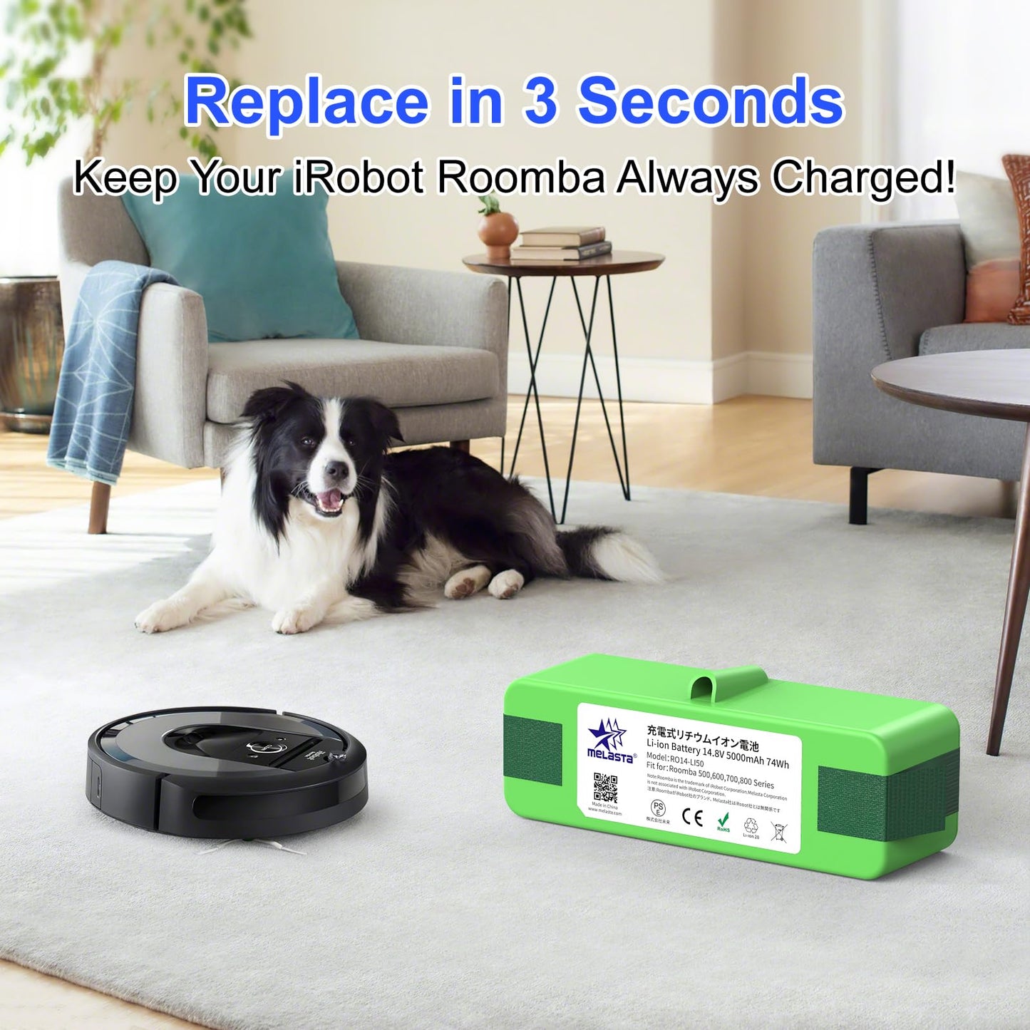 melasta 5000mAh Lithium ion Battery Replacement Compatible with iRobot Roomba 500 600 700 800 Series 880 890 861 864 866 675 650 655 695 680 671 640 645 790 780 775 770 760 595 585 561 560 550