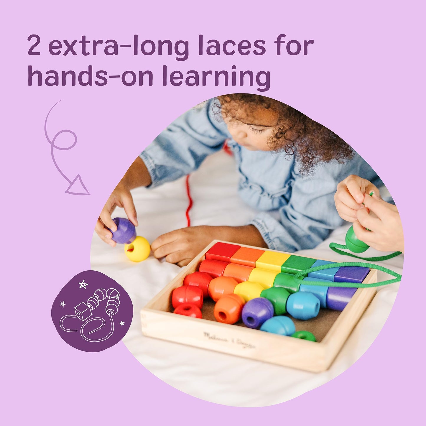 Melissa & Doug Primary Lacing Beads - Educational Toy with 30 Wooden Beads and 2 LacesFor Toddlers, Fine Motor Skills Lacing Toys for Toddlers and Kids Ages 3+