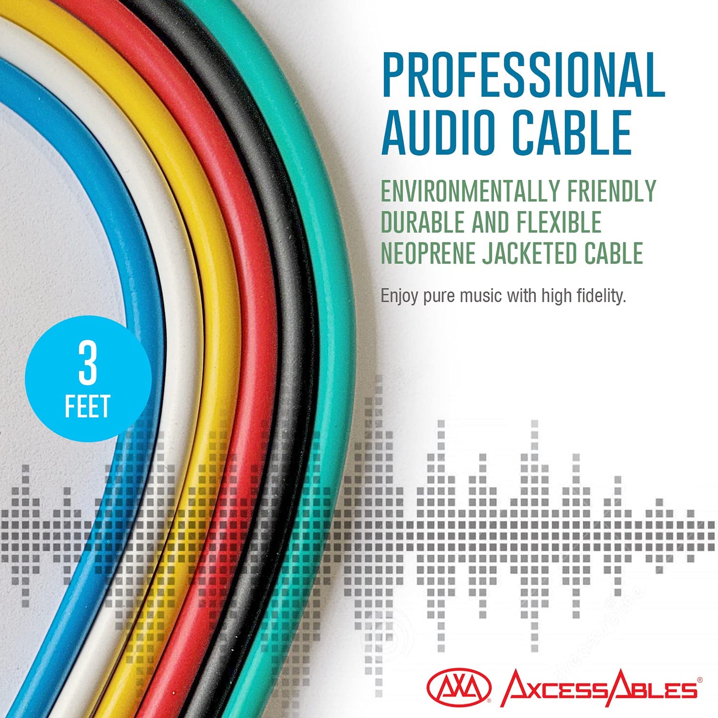 AxcessAbles 3' 1/4" TRS to 1/4" TRS Multicolor Balanced Stereo Patch Cables (6-Pack) | Speaker & Studio Patch Cables