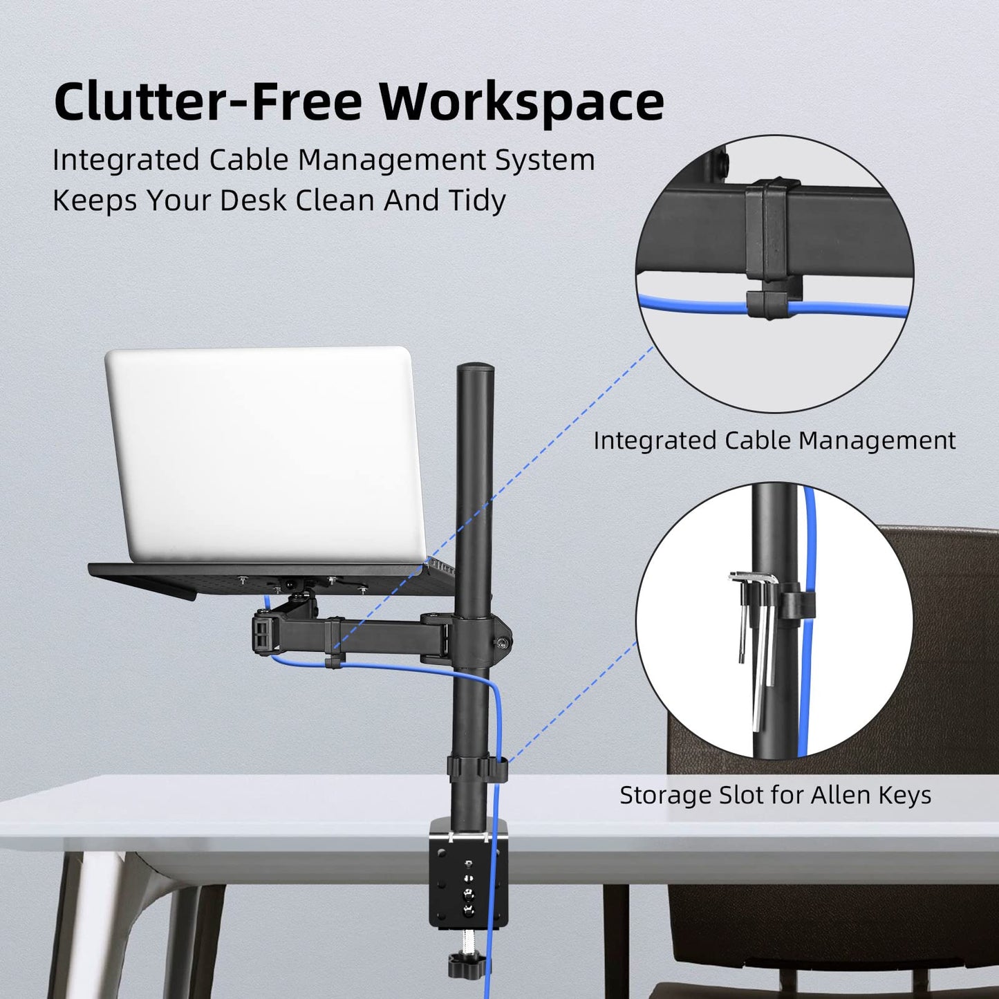 Suptek Single Notebook Desk Mount With Tray for 13-27 Inch Computer Screen, Fully Adjustable Arm for Laptop up to 17'', Weight up to 15.6 lbs