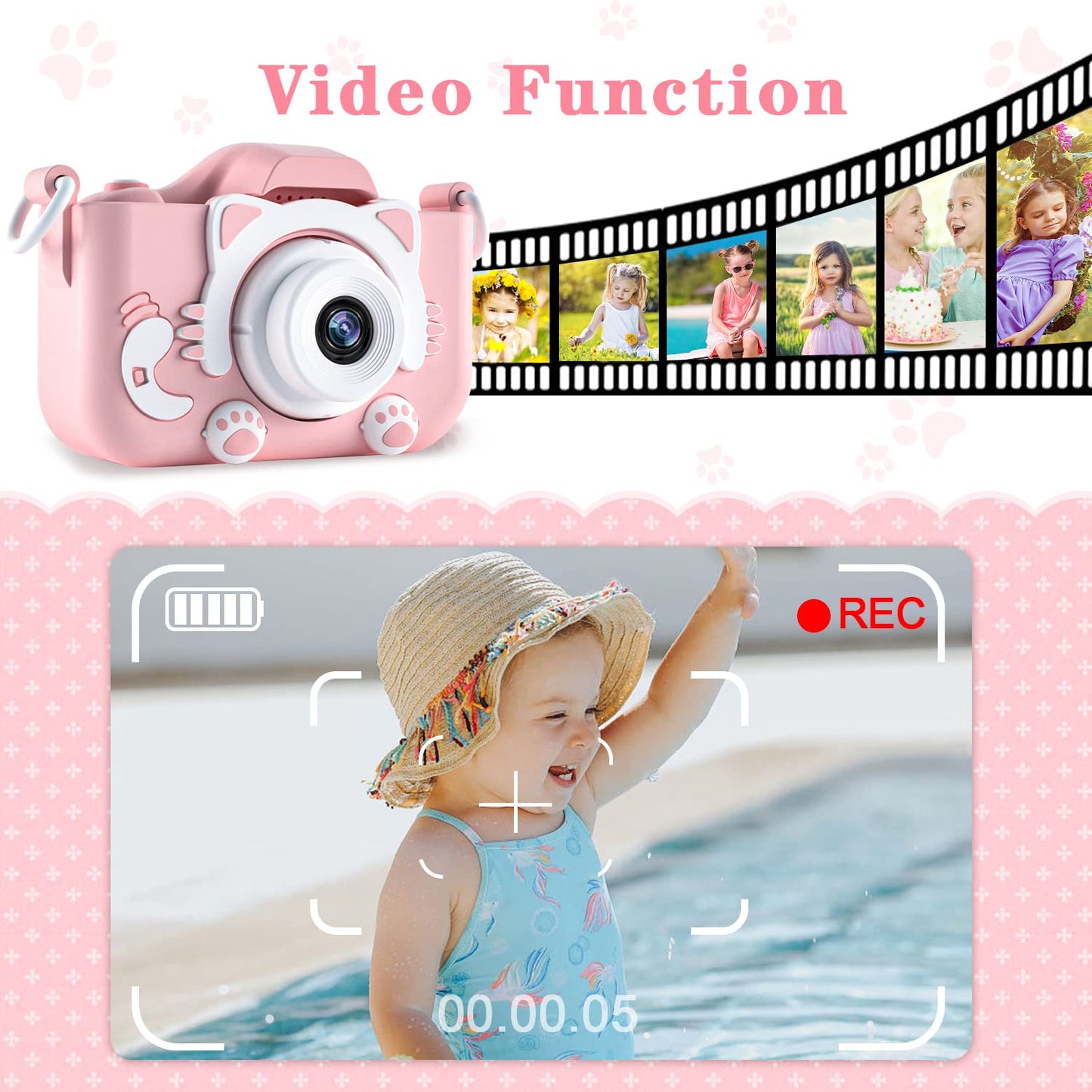 CIMELR Kids Camera Toys for 3 4 5 6 7 8 9 10 11 12 Year Old Boys/Girls, Kids Digital Camera for Toddler with Video, Christmas Birthday Festival Gifts for Kids, Selfie Camera for Kids, 32GB SD Card
