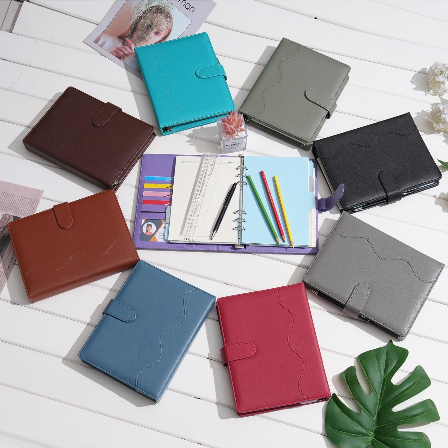WASON A5 Leather PU Journal Notebook Refillable Paper, Removable Portfolio Ring Binder with Clipboard Writing Notepad and Pen for Travel Business School Organizer (Green)