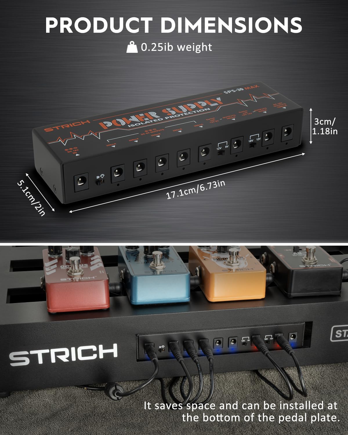 STRICH Guitar Pedal High Power Supply, Pedalboard Power Supply with 8 Totally Independent DC 9V/12V/18V Outputs(200mA/300mA/1000mA) for Power-hungry Effect Pedal, SPS-30 MAX