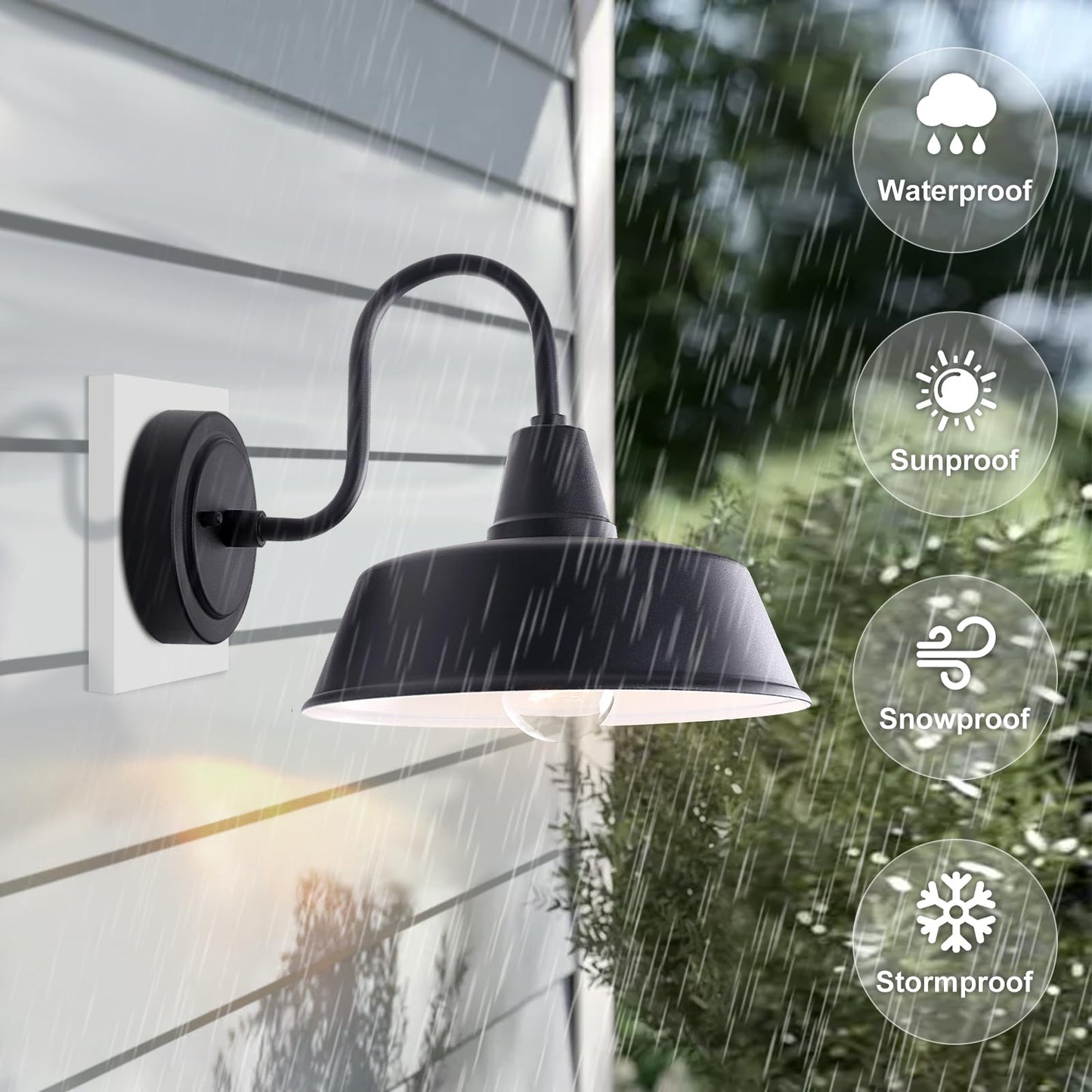 GOALPLUS Matte Black Outdoor Gooseneck Barn Light for Porch, 10 Inch Dome Farmhouse Exterior Wall Lighting with Wall Mount, Outside Wall Sconce Light Fixture for House Porch Garage