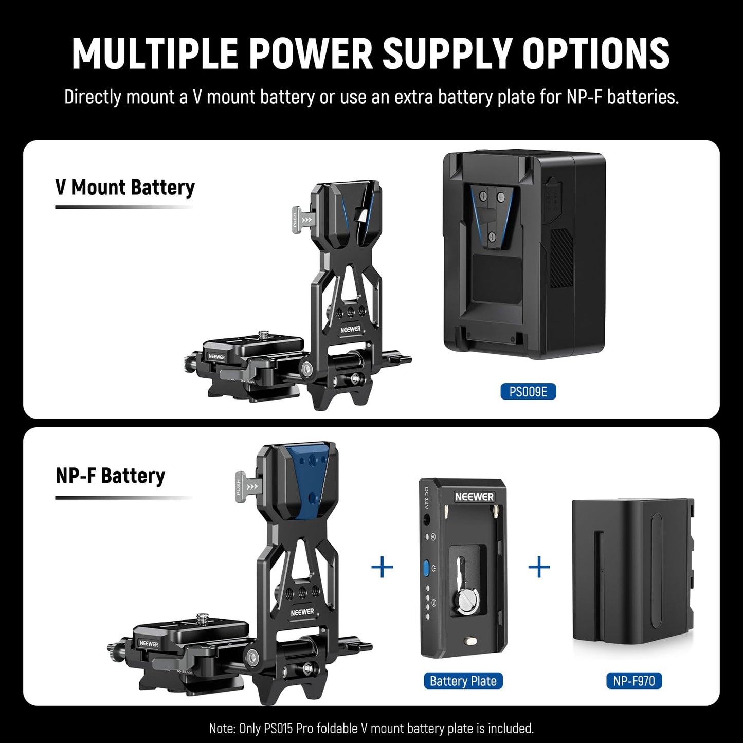 NEEWER Foldable V Mount Battery Plate with Arca Type Quick Release Camera Baseplate, Lightweight DSLR Camera Video Rig Compatible with SmallRig V Mount Battery Cage DJI RS4 RS3 Gimbal, PS015 PRO
