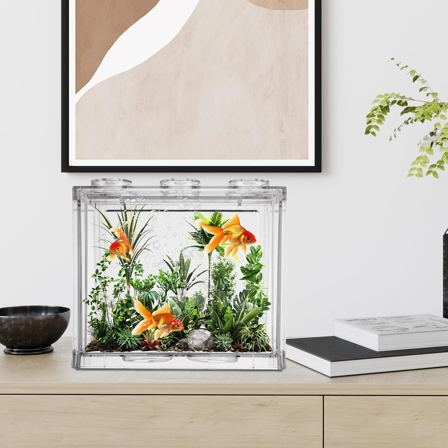 QTLCOHD 4 Pack Small Betta Fish Tank, 0.6 Gallon Mini Aquarium Tanks, Clear Stackable Fish Bowl, Acrylic Tiny Cube Tank for Beta Fish Sea Monkeys Shrimp Snails
