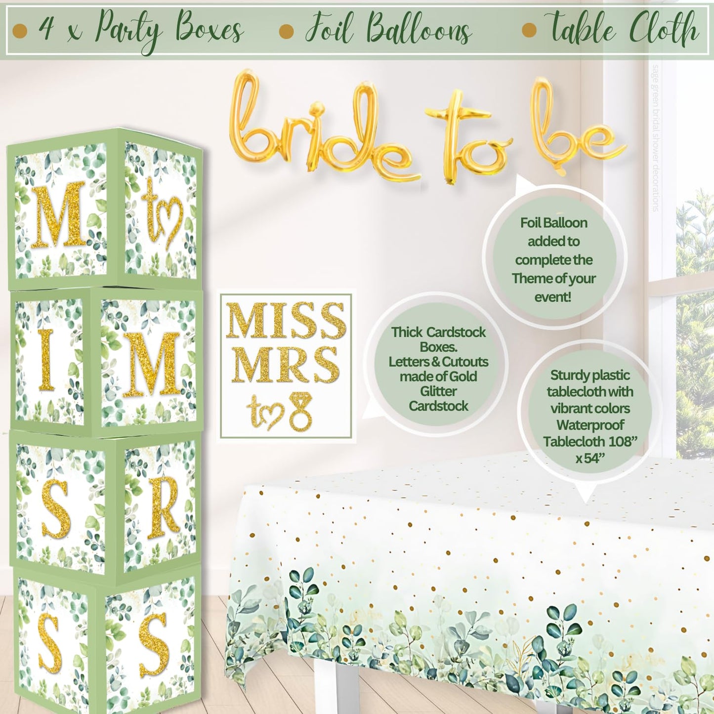 190 Pieces Bachelorette Party Decorations, Bridal Shower Decoration, Sage Green Wedding Shower Decorations 2 in 1 - Balloon Garland Bow and Boxes