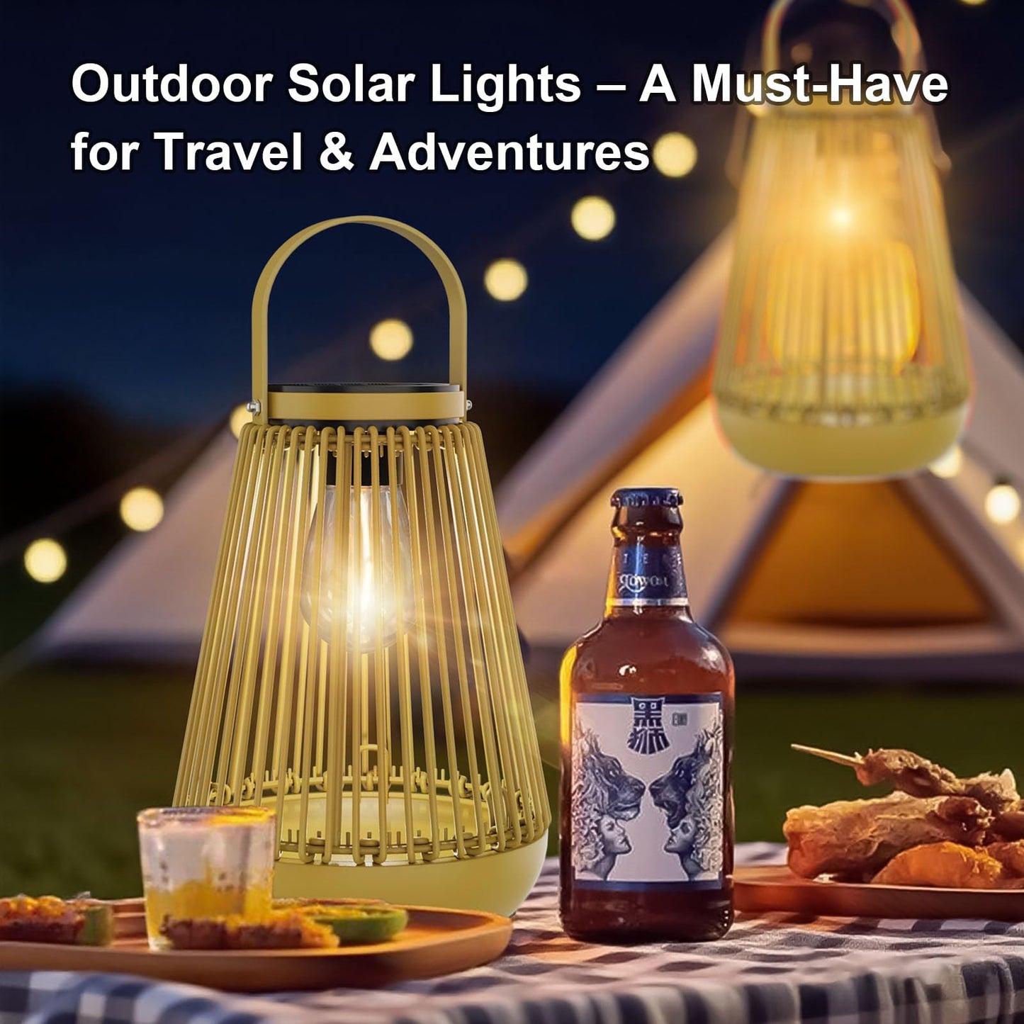 Solar Lanterns Outdoor,Solarbaby Solar Lanterns for Outdoor Decoration with LED Bulb,IP65 Waterproof Hand-Knitted Hanging Lanterns Solare Lights for Lawn Terrace Balcony Decoration,Pack of 2