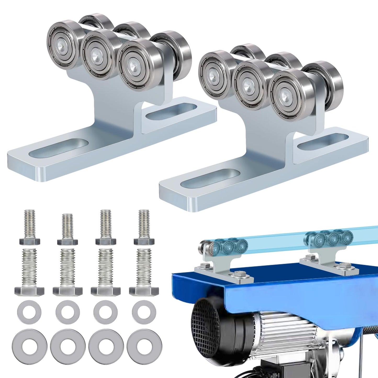 2 Pcs Electric Hoist Trolley for PA200-1000,Electric Hoist 6 Wheels Trolley Assembly Used for Unistrut 1-5/8" Wide and All 1-5/8" or Taller Strut Channel,Suitable for Garage Hoist Systems
