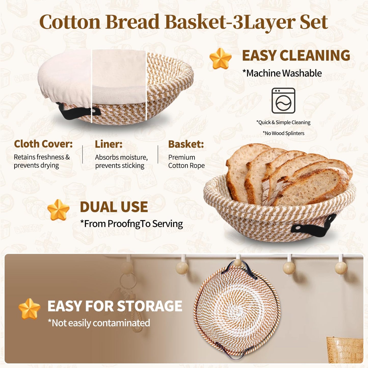 Sourdough Bread Starter Kit, Cotton Sourdough Kit Proofing Basket 10" Round, Banneton Bread Making Tools with Starter Jar,Dough Whisk,Bread Lame & Sling,Scraper and Brush Gifts for Bakers Women Mom