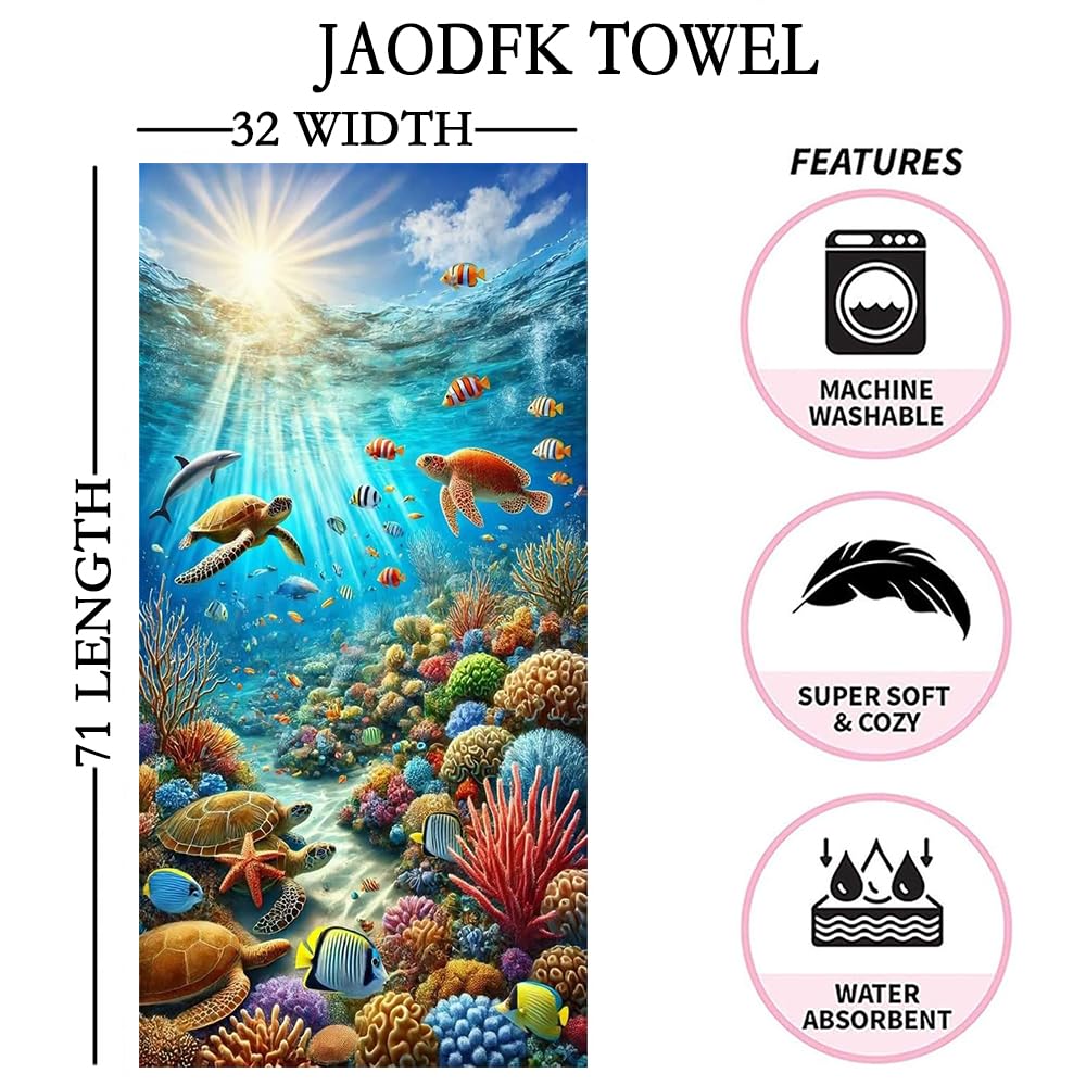 4 Pcs Microfibre Beach Towel 71"X32" Quick Dry Blue Lightweight Sand Free Extra Large Thin Towels Travel Essentials for Adults Womens Swim Bath Accessories Mats Holiday Must Haves Sea Turtle