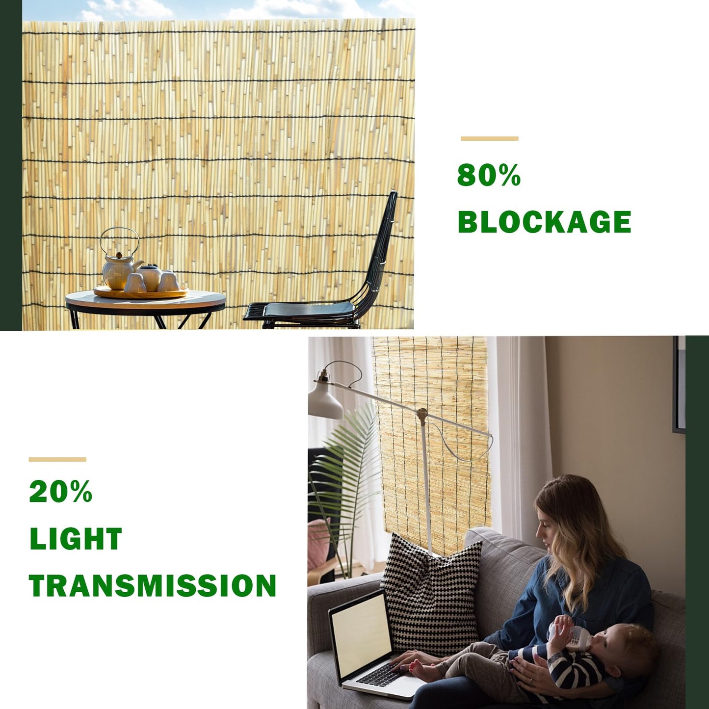 Jollybower Natural Reed Fencing Rolls, Eco-Friendly Reed Fence Curtain, 4Ft High x 13Ft Long Reed Screen, Decorative Fence for Garden, Balcony, Window Privacy（Pack of 1）