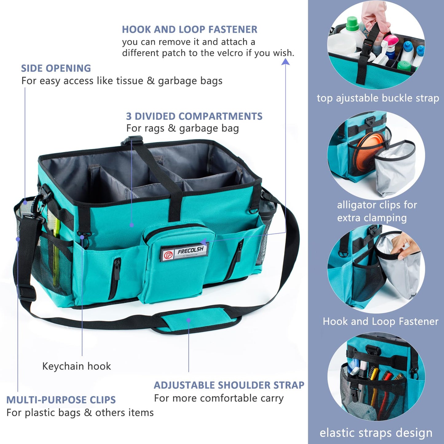 FRECOLSH Large Cleaning Supplies Organizer-Cleaning Caddy Organizer With Handles & Shoulder Strap-Cleaning Bags for Cleaning Suppliers-Housekeepers Wearable Cleaning Tote 2023 Upgraded, Teal