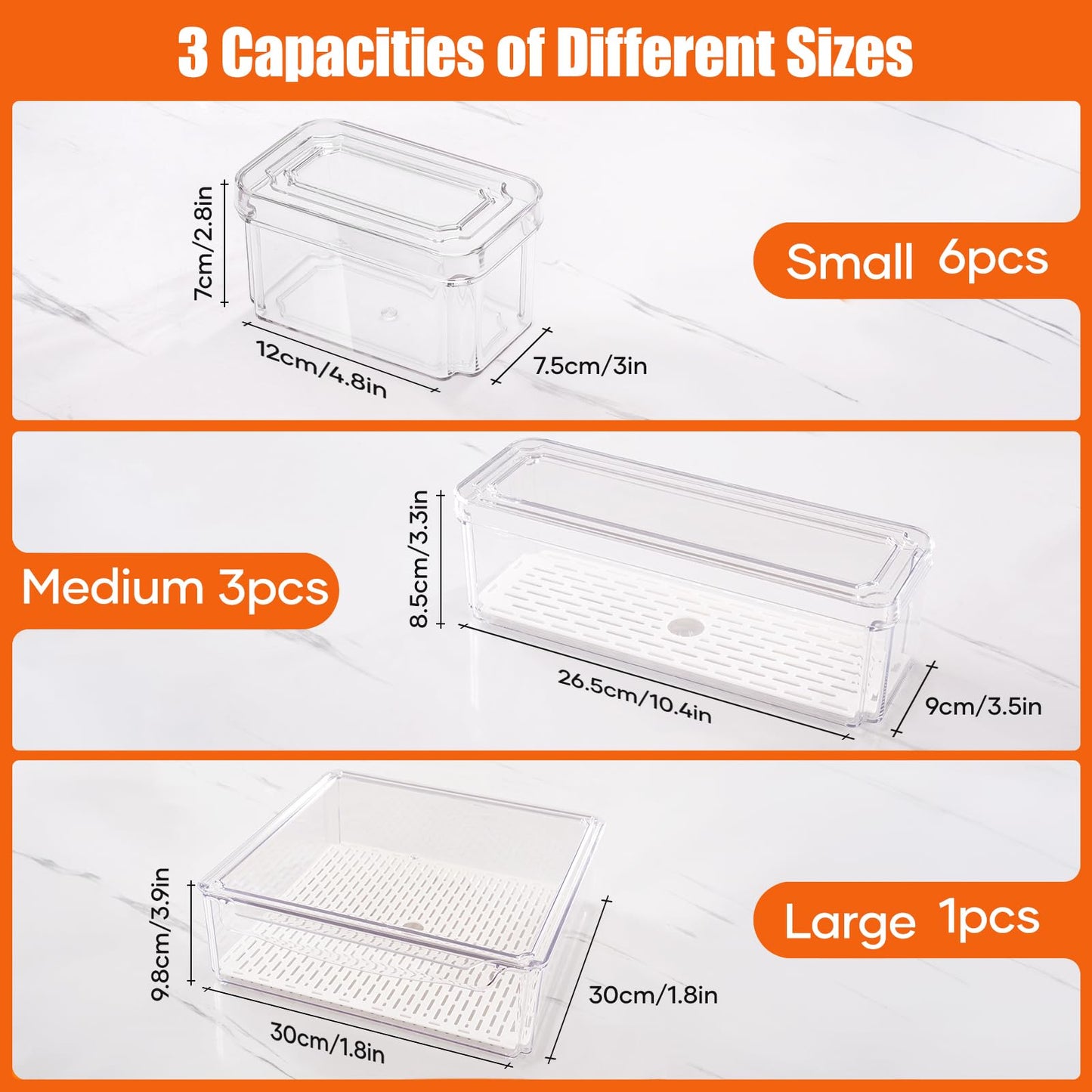 10-Pack Fridge Organizers and Storage - Stackable Refrigerator Bins with Lids, BPA-Free Clear Food Storage Bins, Saver Containers for Vegetables, Cereals, Fruits, Suitalble for Kitchen, Cabinets