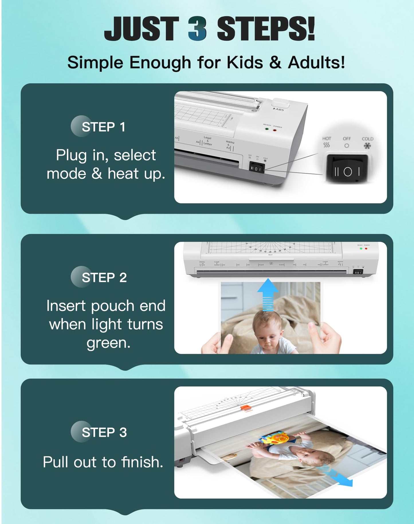 13 Inch Laminator Machine with Auto Paper Feed, Never Jam A3 Thermal & Cold Lamination, 20 Laminating Sheets, 10-in-1 Laminator with Cutter, Trimmer & Corner Rounder for Office School Home Use（White）