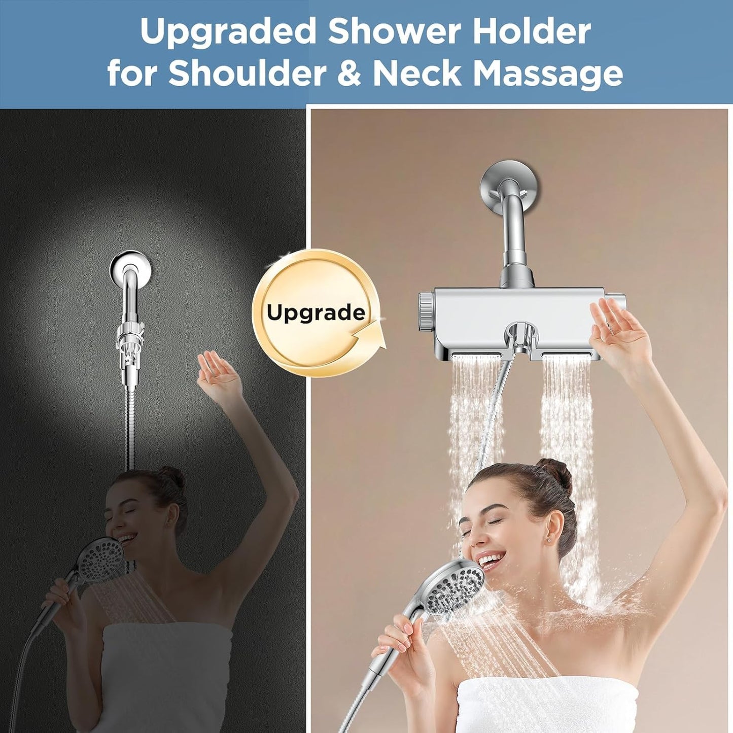 Filtered Shower Head with Handheld Combo - Dual 2-in-1 Spa System with Massage Shower Head and 10 Modes Hand Held Shower Head, High Pressure Shower Heads, Built in Power Wash Mode (Chrome)