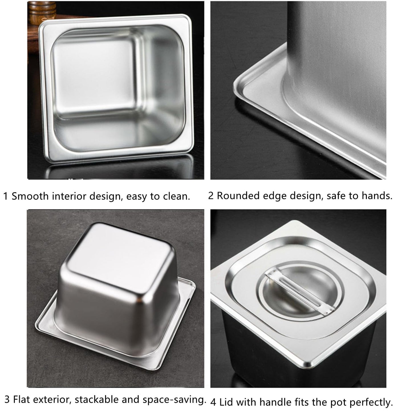 8 Set Stainless Steel Hotel Pans with Lids, 4 Inch Deep Commercial Food Pans, Steam Table Pans Catering Pans, Metal Food Containers for Kitchen, Restaurant, Party Buffet, Event, Canteen, Catering