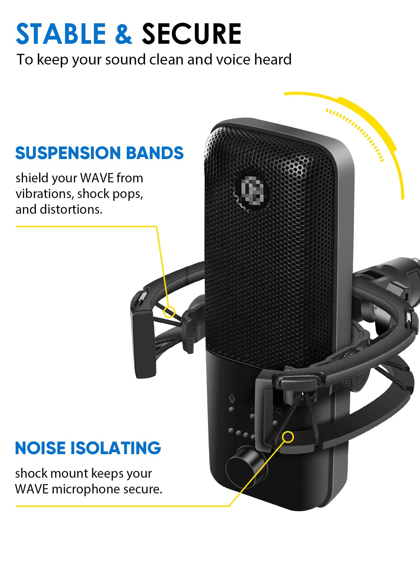 Wave Shock Mount, [Custom Built for Wave Mic] Anti-Vibration Suspension Shock Mount Holder Clip Compatible with Elgato Wave:1 and Wave:3 Microphones