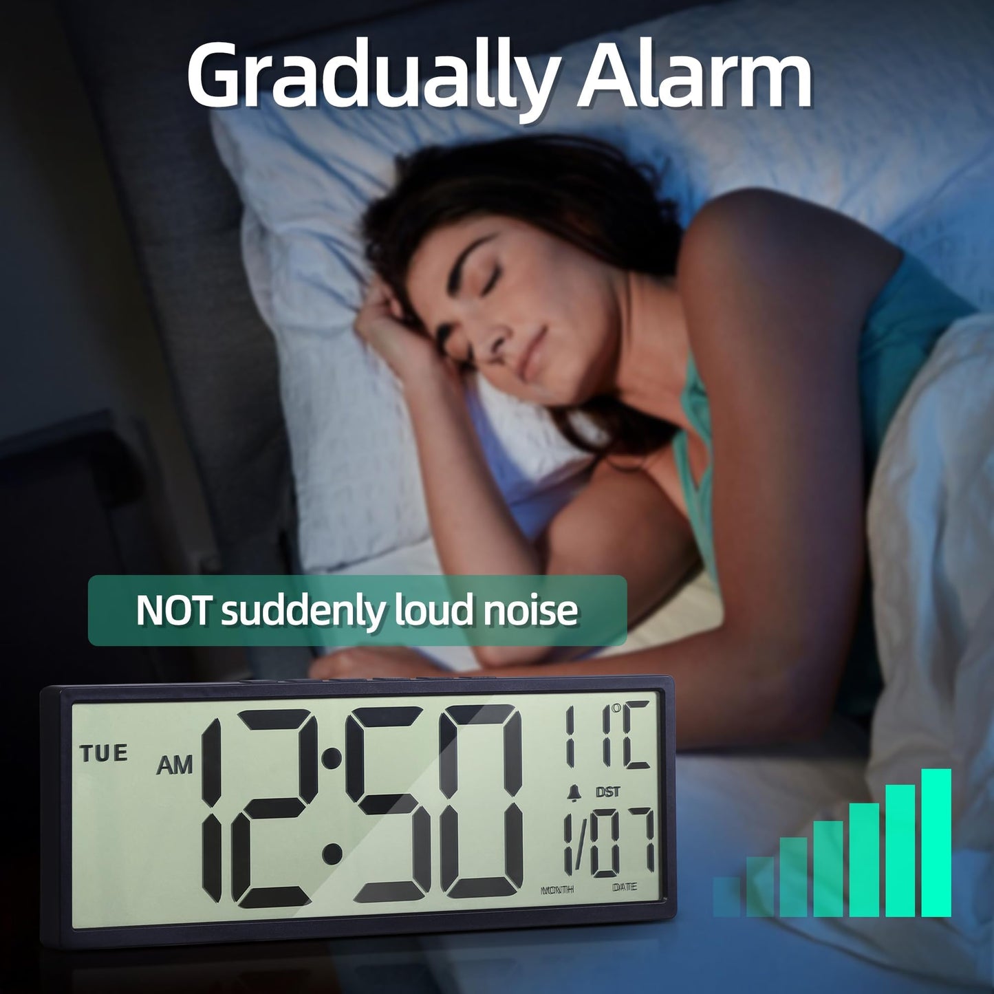 Mee 2ou Digital Wall Clock Battery Operated, 15" Digital Clock Large Display With Date And Day Of Week, Large Number Digital Clock With Temperature, Auto DST, Alarm, Snooze, 12/24-hour For Desk Office