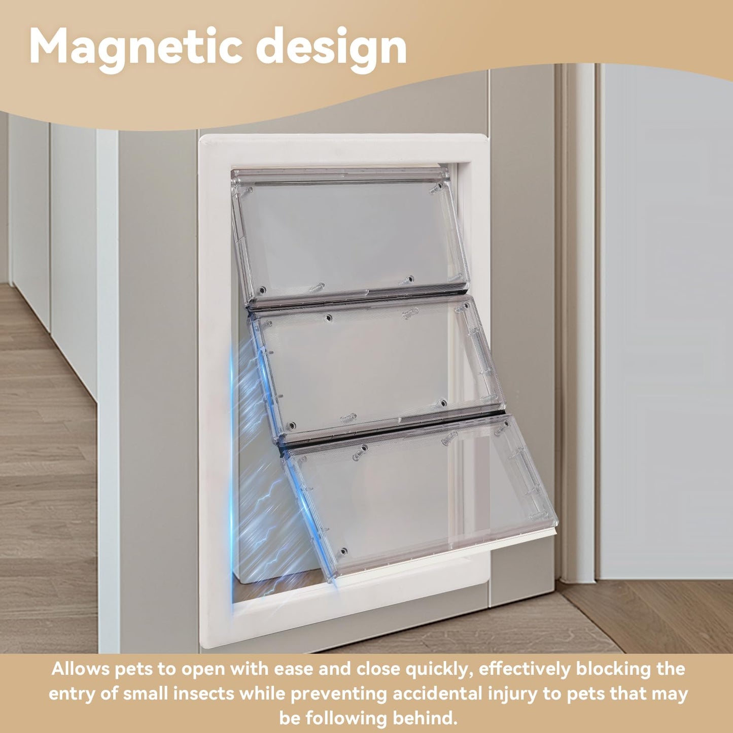 AirVows 3-Panel Airseal Giant Dog Pet Door Replacement Flap, 10.25" x 15.75", White, Magnetic, Polycarbonate, Plastic Frame, 4 Spare Rubber Strips, Easy Installation, 1 Year Warranty
