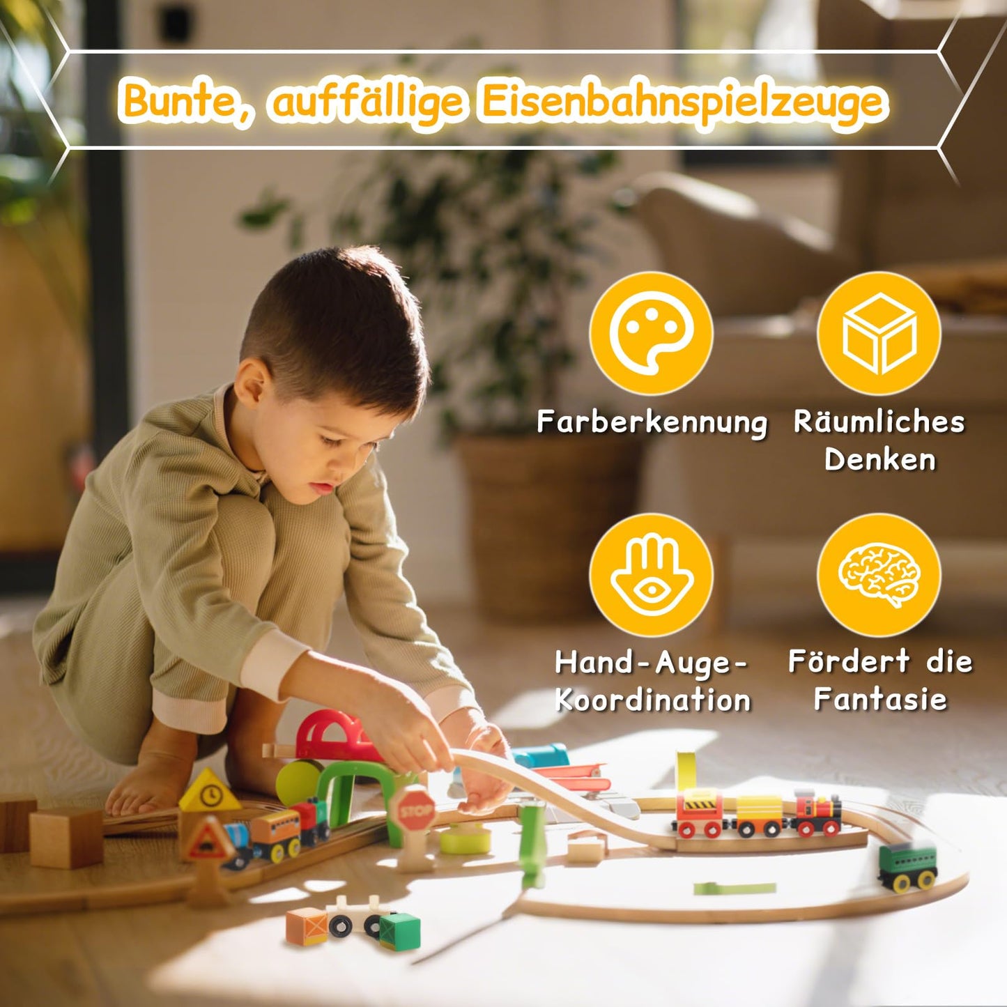 SainSmart Jr. Wooden Train Set 12 PCS - Train Toys with Storage Box, Magnetic Toy Trains Compatible with All Major Brands, Gift for Toddlers, Boys and Girls Aged 3+