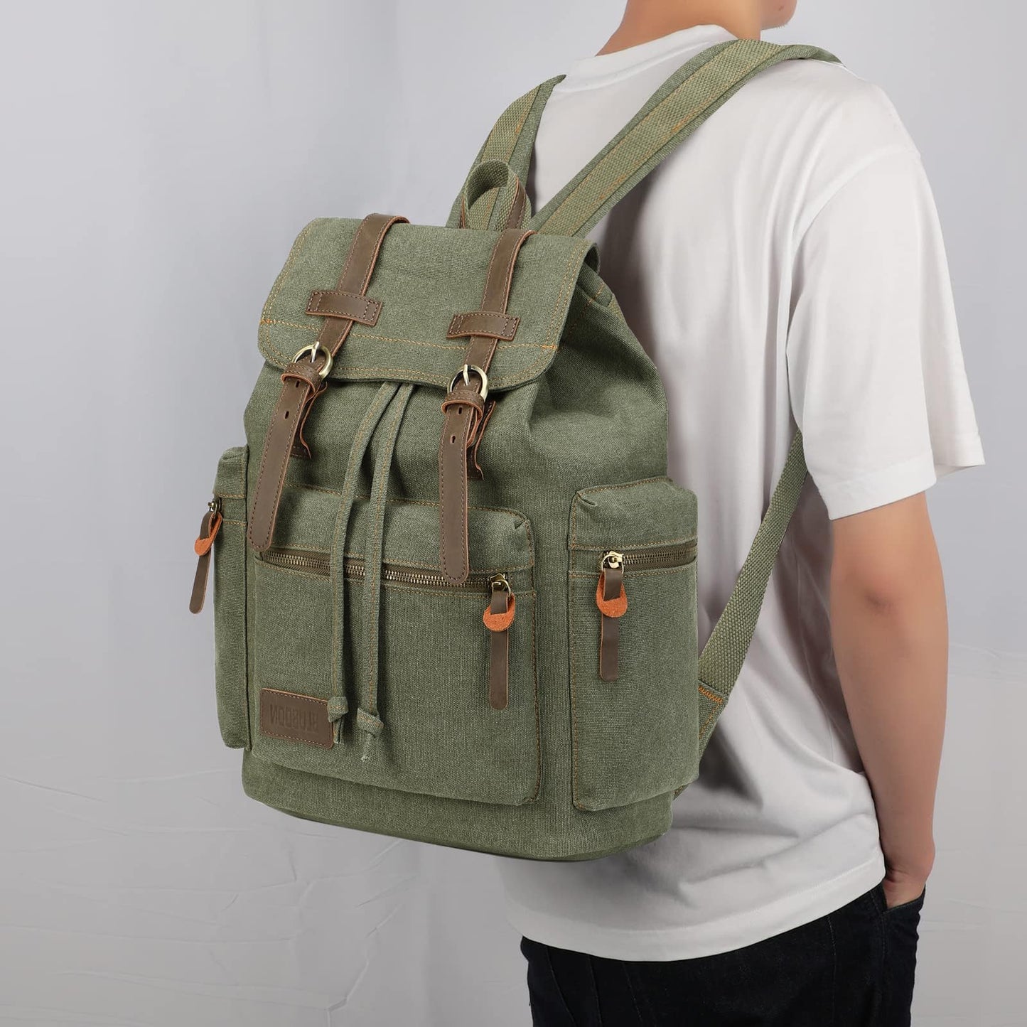 Vintage Canvas Backpacks Mens Rucksacks Casual Canvas Bags (Green)