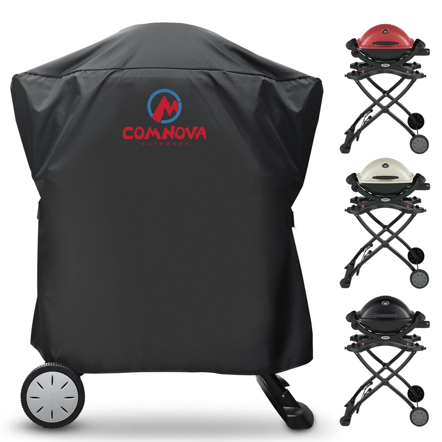 Comnova Grill Cover for Weber Q Series on Cart - Heavy Duty & Waterproof BBQ Cover for Q2000/Q200/Q1000/Q100 With Portable Stand, Q2200, 2400, 1200, 1400 and More