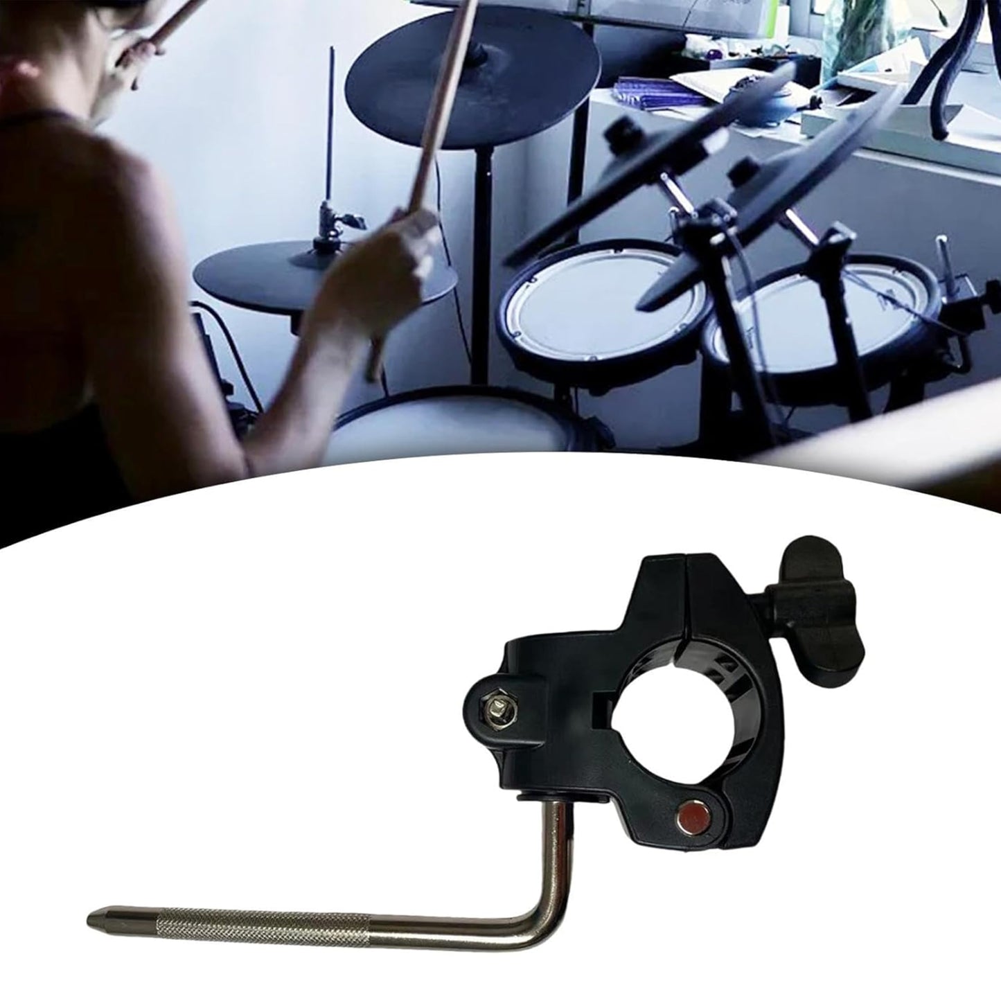 Electronic Drum Stand Clamp with L-Bar,Drum Rack Mounting Clamp,Drum Rack Tube Clip Holder Bracket for Electronic Drum Kit,Drum Frame Assembly,Retaining Clip,Electric Drum Accessory Frames