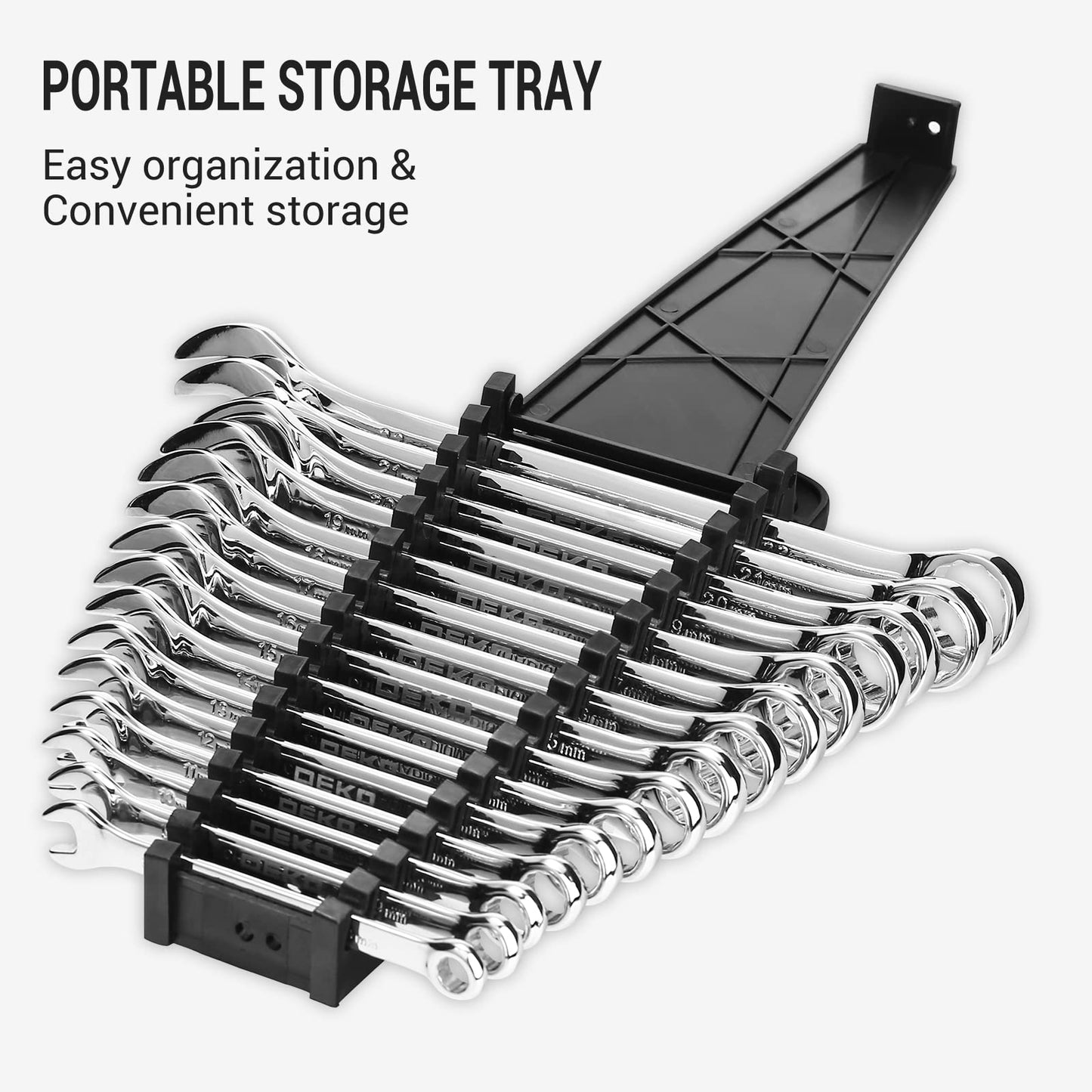 DEKOPRO Combination Wrench Set,Metric,15-Piece,8-22mm,Chrome Vanadium Steel, with Plastic Tray