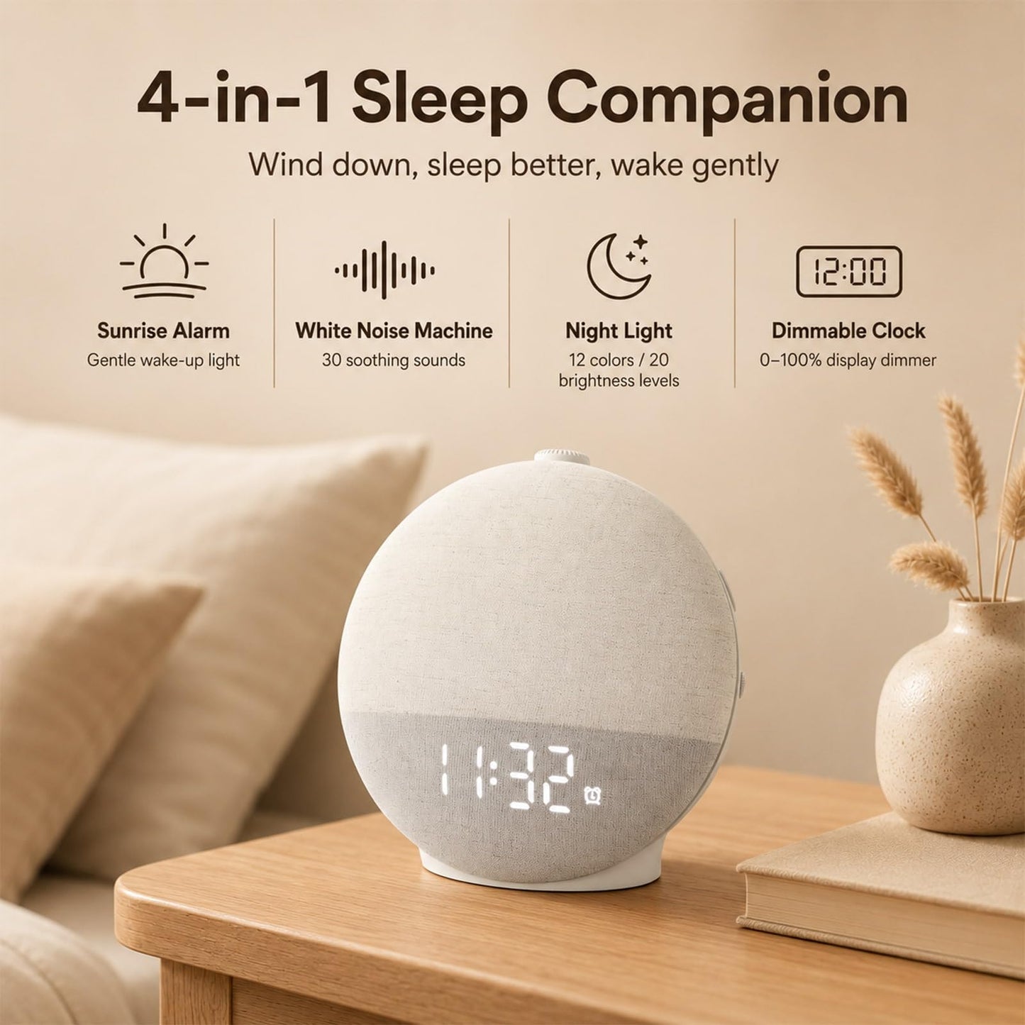 Sunrise Alarm Clock with Sound Machine, Natural Wake Up Light with Night Light, 30 Sleep Sounds, Speaker, White Noise Machine Alarm Clocks for Bedrooms, Heavy Sleepers