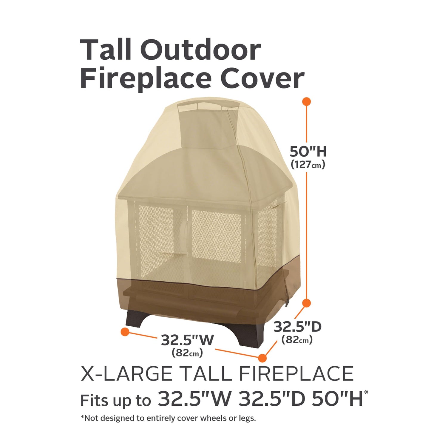 Classic Accessories 55-989-051501-00 Veranda Square Outdoor Fireplace Cover, X-Tall, Pebble