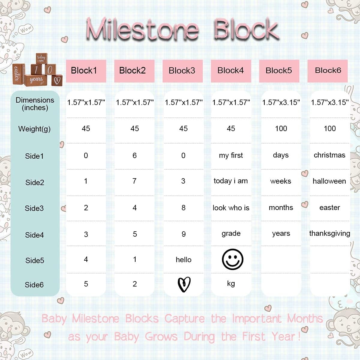 Milestone Blocks Set of 6 Baby Age Blocks for Monthly Milestone Wooden Photo Props Set Perfect for Baby Shower and Keepsake