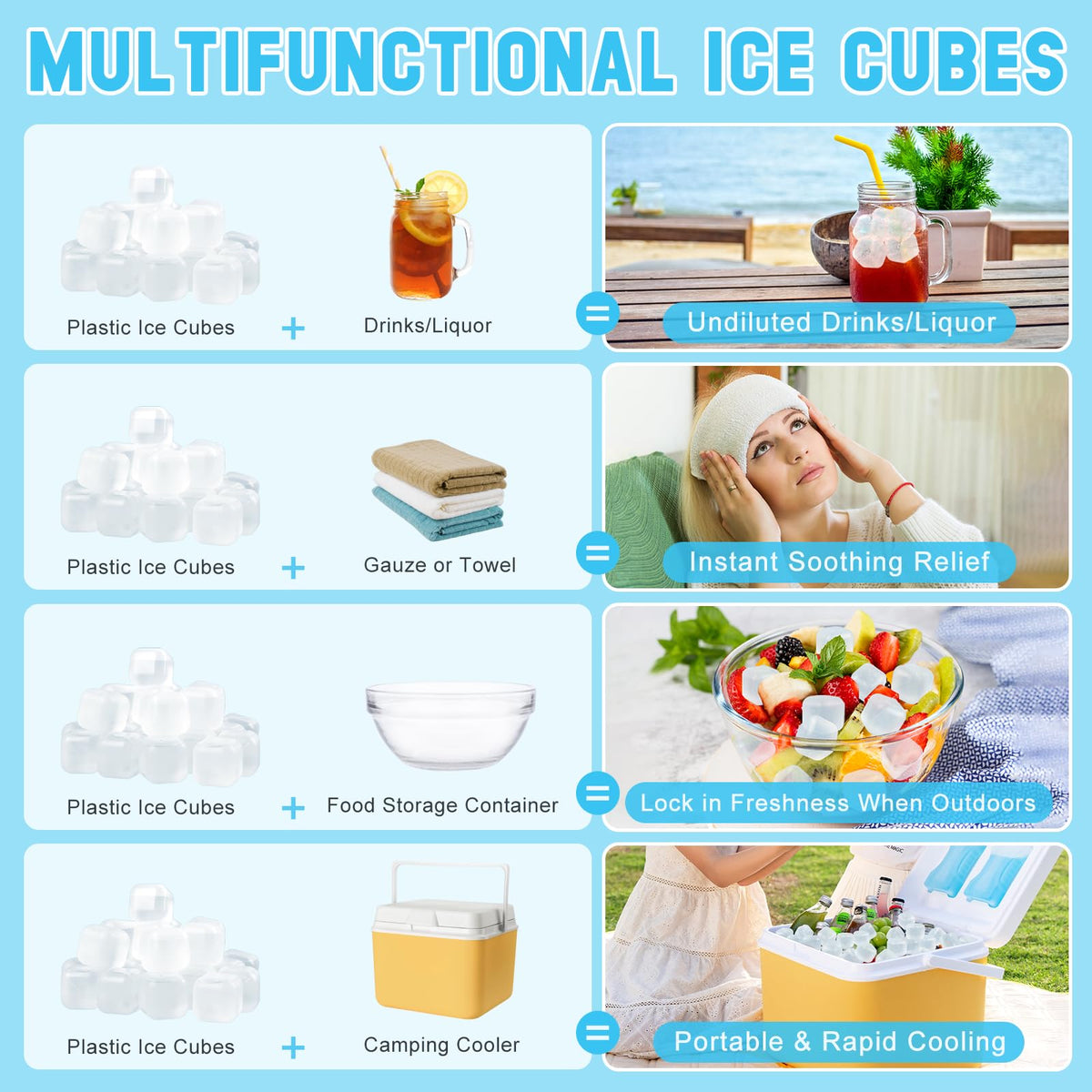300 PCS Reusable Ice Cube for Drink, Refreezable Plastic ice Cubes Without Diluting BPA Free, Large Pack with Bag, Suitable for Whiskey Coffee Bars Ice Baths Camping, Instant Cooler Packs
