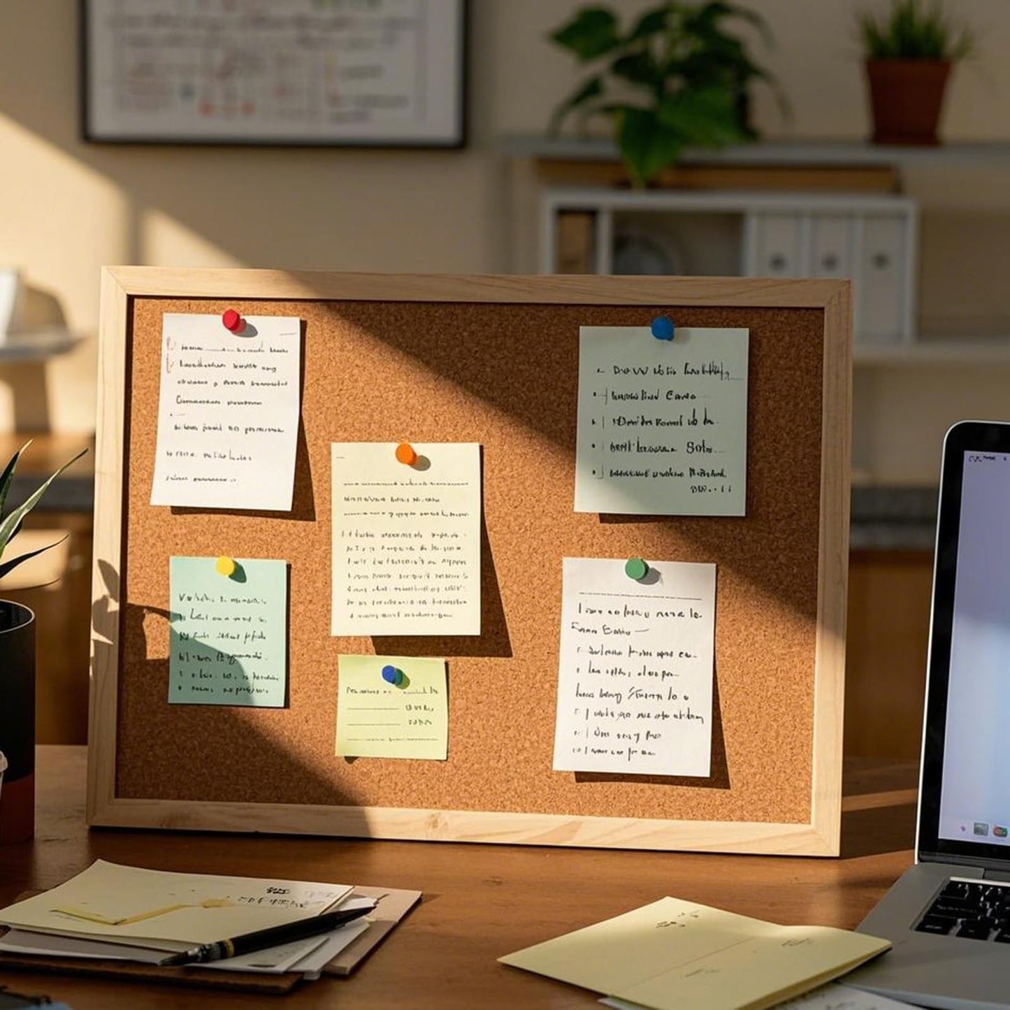 ZEONHAK 10 Pack Cork Bulletin Board 12"x12", 1/2" Thick Self-Adhesive Cork Board Tiles with 50 PCS Pushpins, Frameless Cork Tiles for Wall Decor, DIY, Office, Home