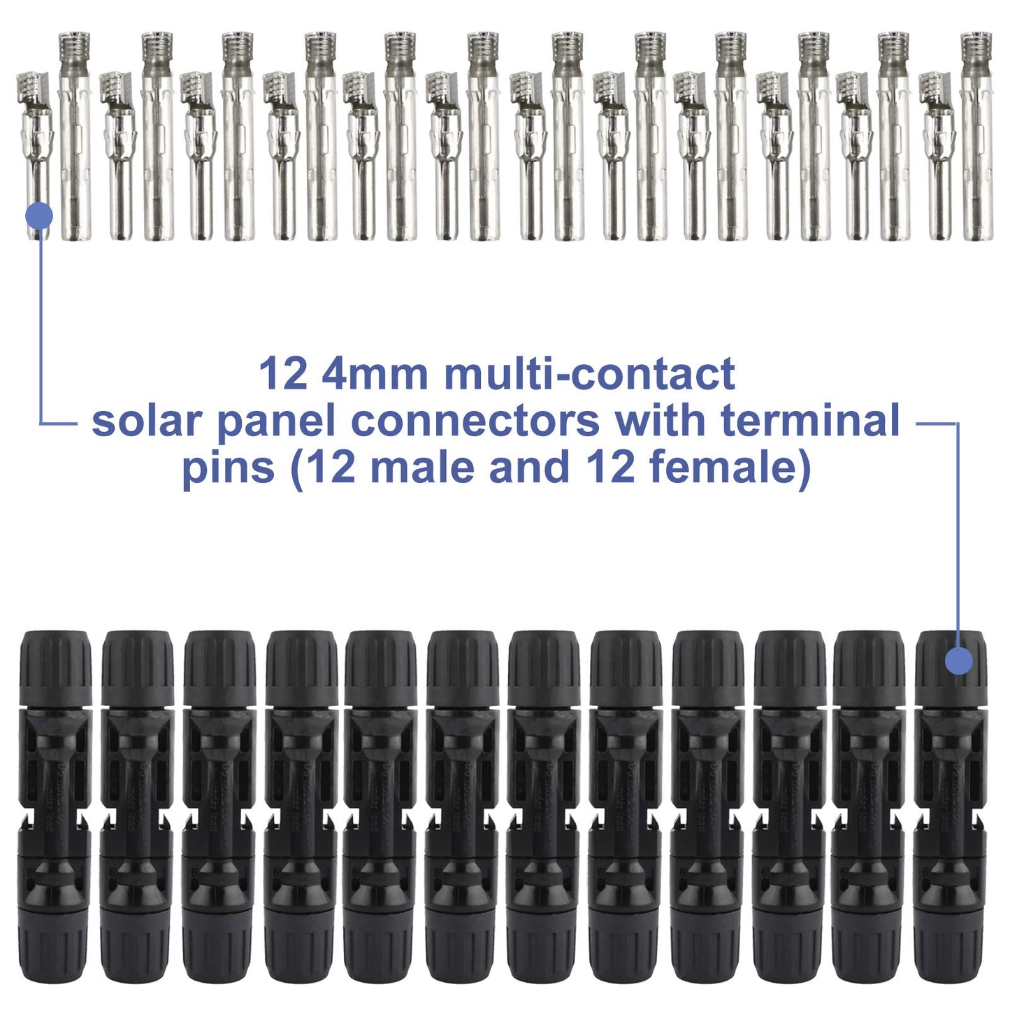 Solar Crimping Tools Kit for 2.5/4.0/6.0mm² Solar Panel PV Cable 26-10AWG,12 Pairs of Male Female Solar Connectors, 1 Pair Solar Spanners and 1 Wire Crimper