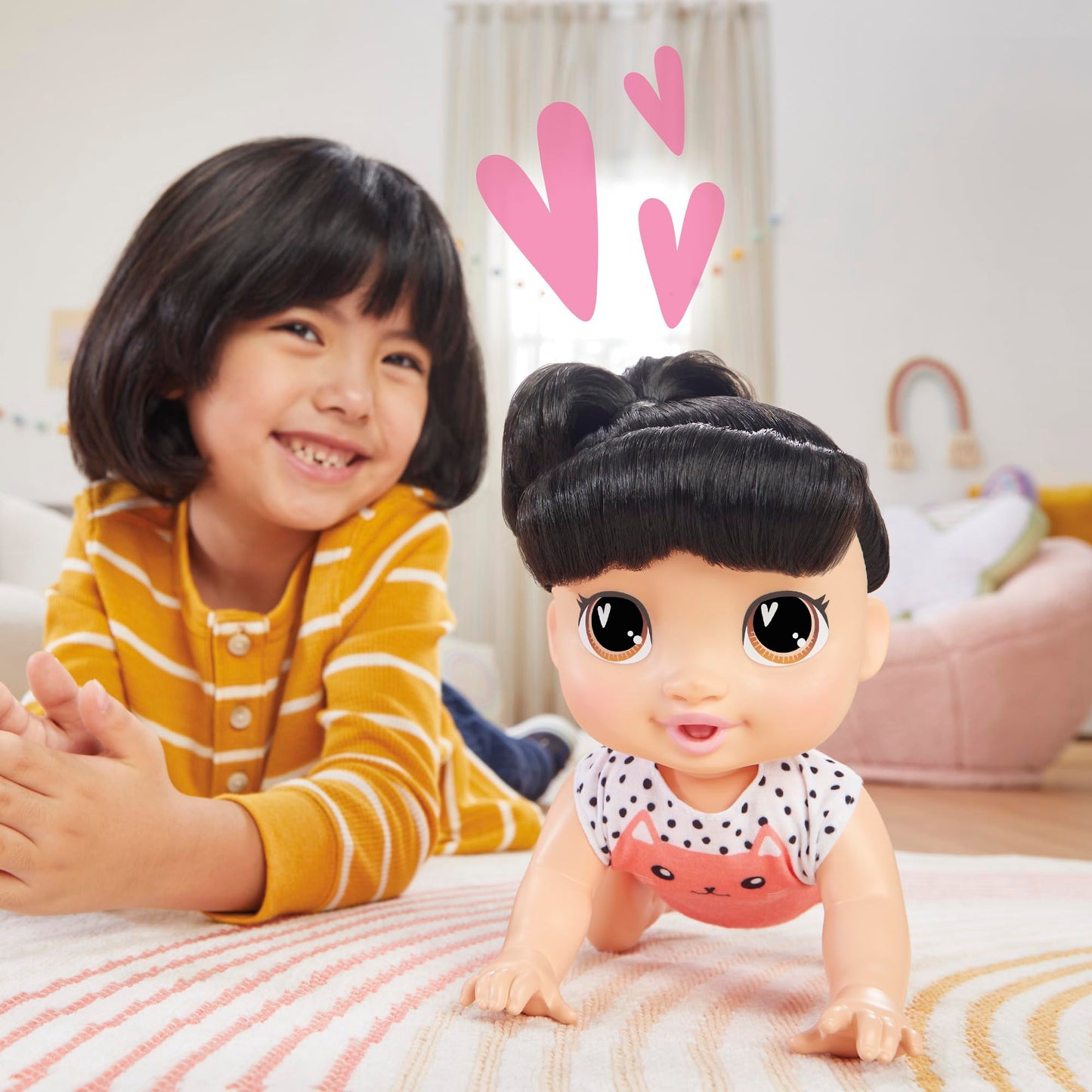 Baby Alive Crawl 'n Play Katie Kat Electronic Crawling Baby Doll Set, Black Hair, Kids Toys for Girls & Boys 3 Years & Up, 10.75 Inches/27 cm