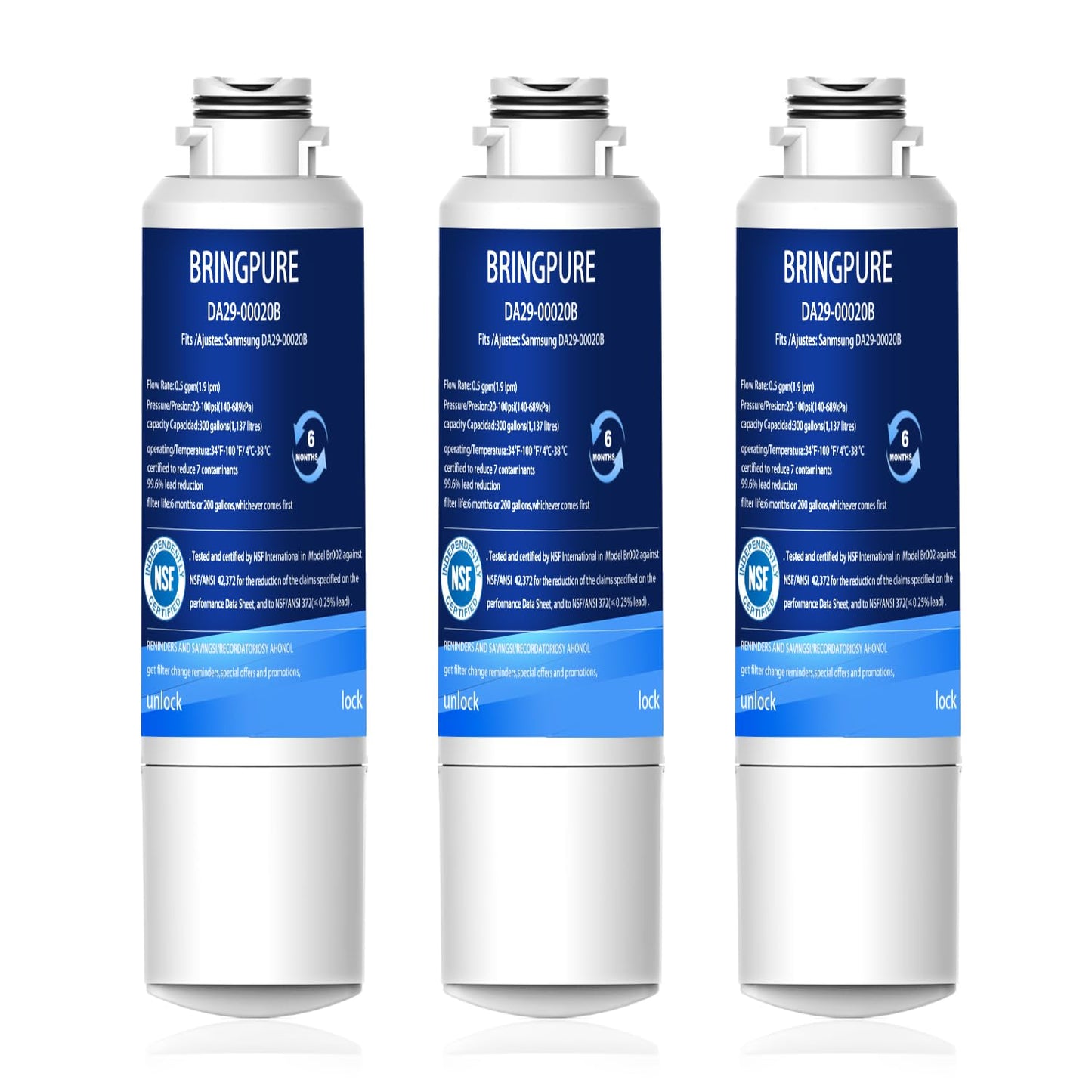 Samsung DA29-00020B Refrigerator Water Filter, Certified by NSF 42/372, Replacement for Samsung DA29-00020A, DA29-00020B, HAF-CIN/EXP, HAF CIN, 46-9101, 9101 (3 Packs)