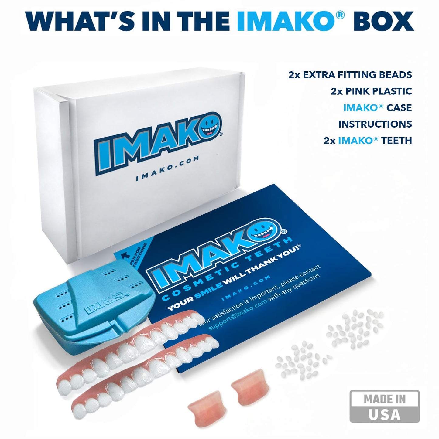 Imako Premium Cosmetic Uppers - 2 Pack - Large, Natural White - DIY Smile Makeover - Made in USA