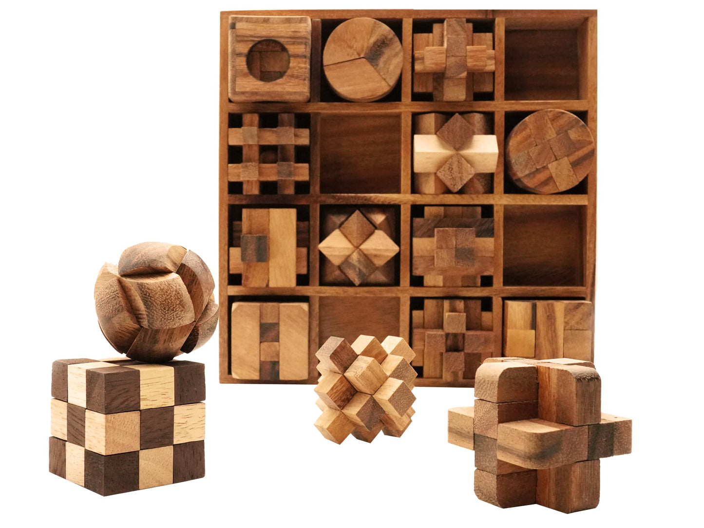 BSIRI Brain Teaser Games for Adults Cube Puzzles Brain Teasers, Mind Teasers Toy, Challenging Brain Games Puzzle Toys, Office Table Decor for Adults and Kids, Wooden Puzzle Box Set (16 Puzzle Games)