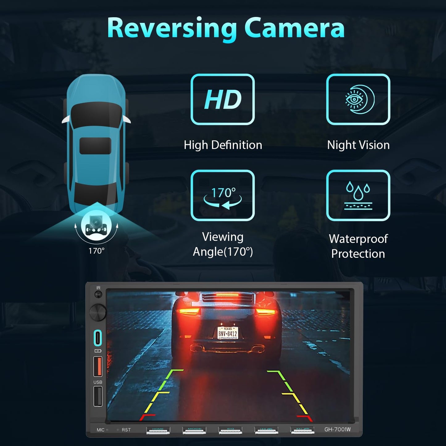 Alondy Double Din Car Stereo Bluetooth Compatible with [Wireless] Apple CarPlay/Android Auto 7" Touchscreen AM/FM Radio USB (Fast Charge 3A) Backup Camera