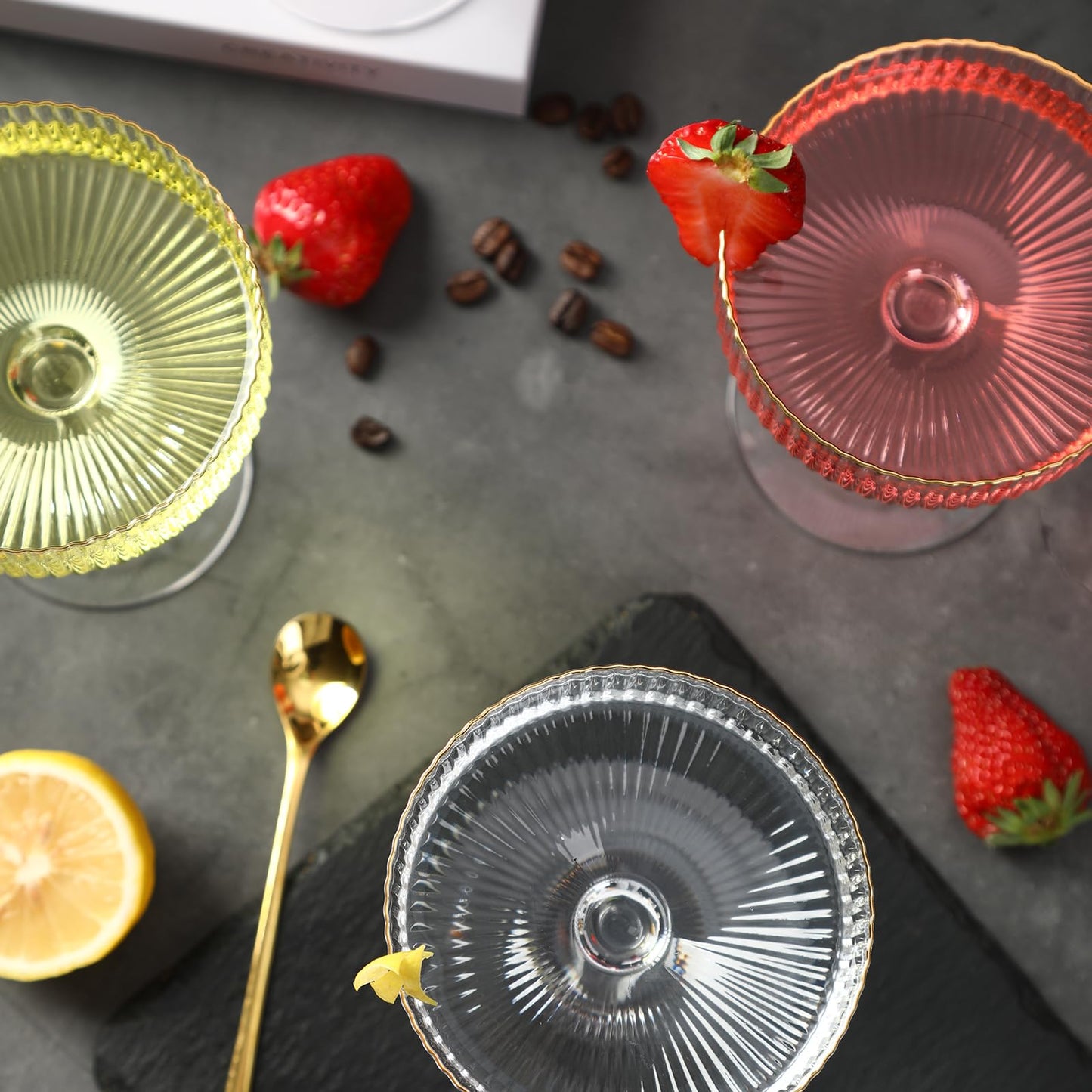 Coupe Glasses Set of 6, Cocktail Glasses 10 oz Classic Old Styling Martini Glass Set with Gift Box Packaging Elegant Hand Blown Martini Glasses for Cocktail, Champagne, Bar and Gift